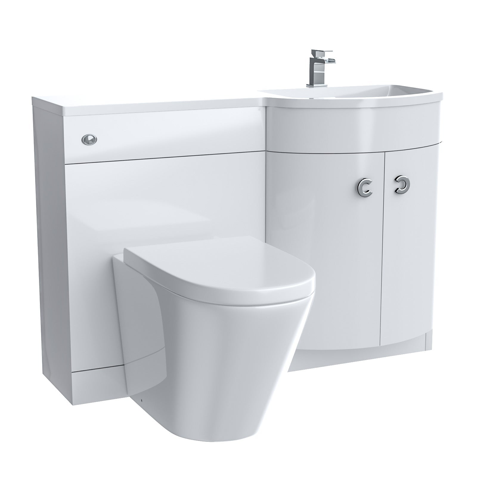 Dene White 1100mm Bathroom Freestanding P-Shaped RH Basin Vanity Unit, WC & BTW Toilet Set