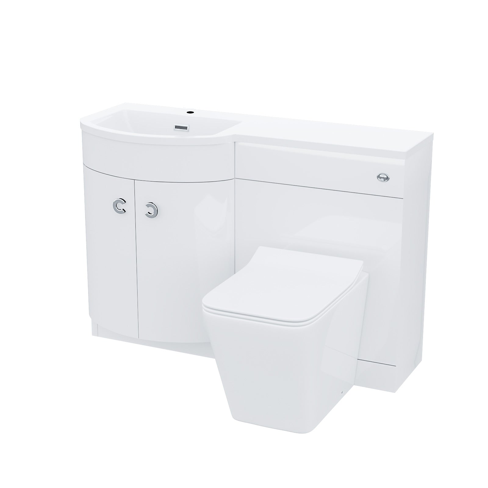 Dene 1100mm LH White Basin Vanity Flat Pack Bathroom, WC Unit, Rimless BTW Toilet