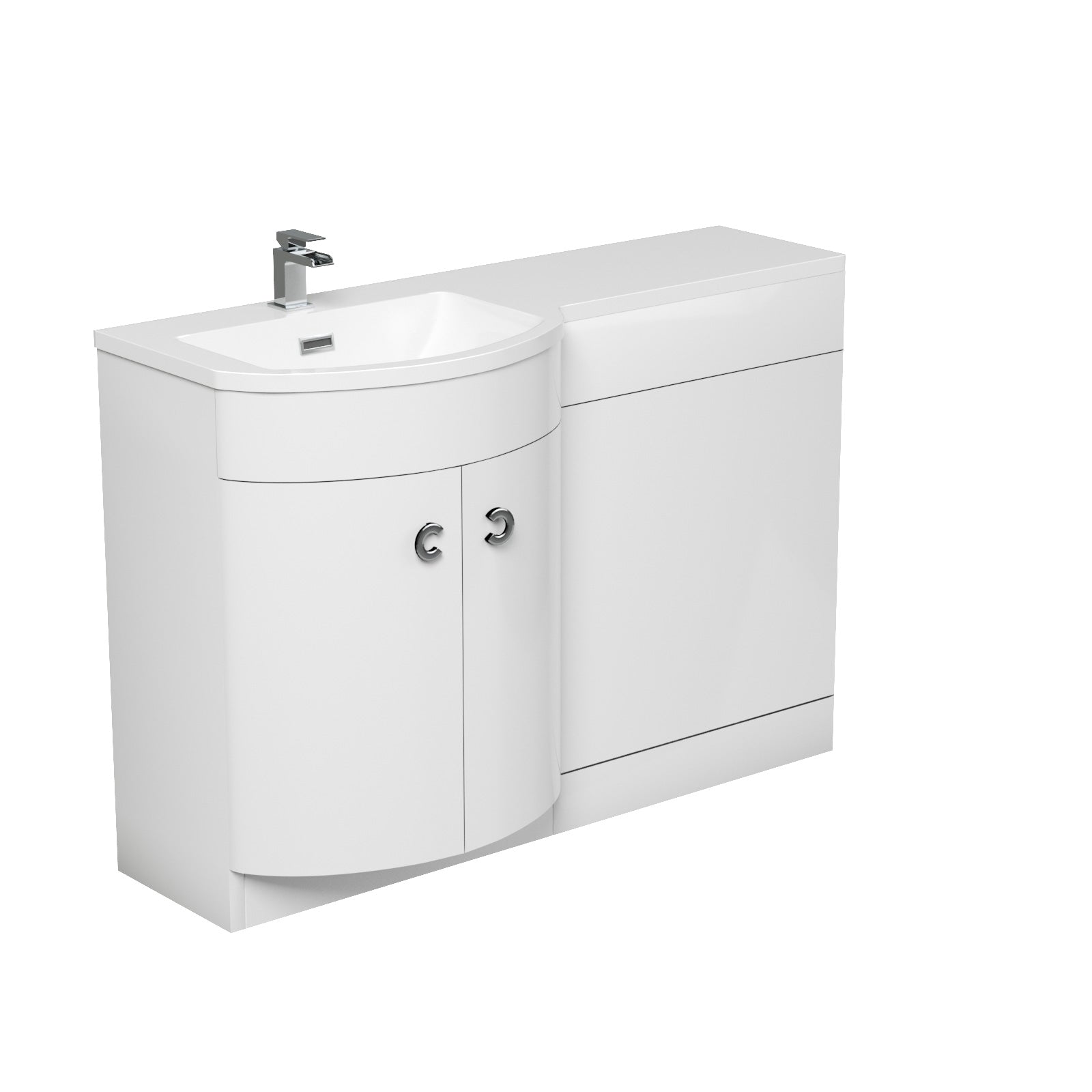 Dene 1100mm LH Freestanding Gloss White Basin Vanity Flat Pack Bathroom + WC Unit