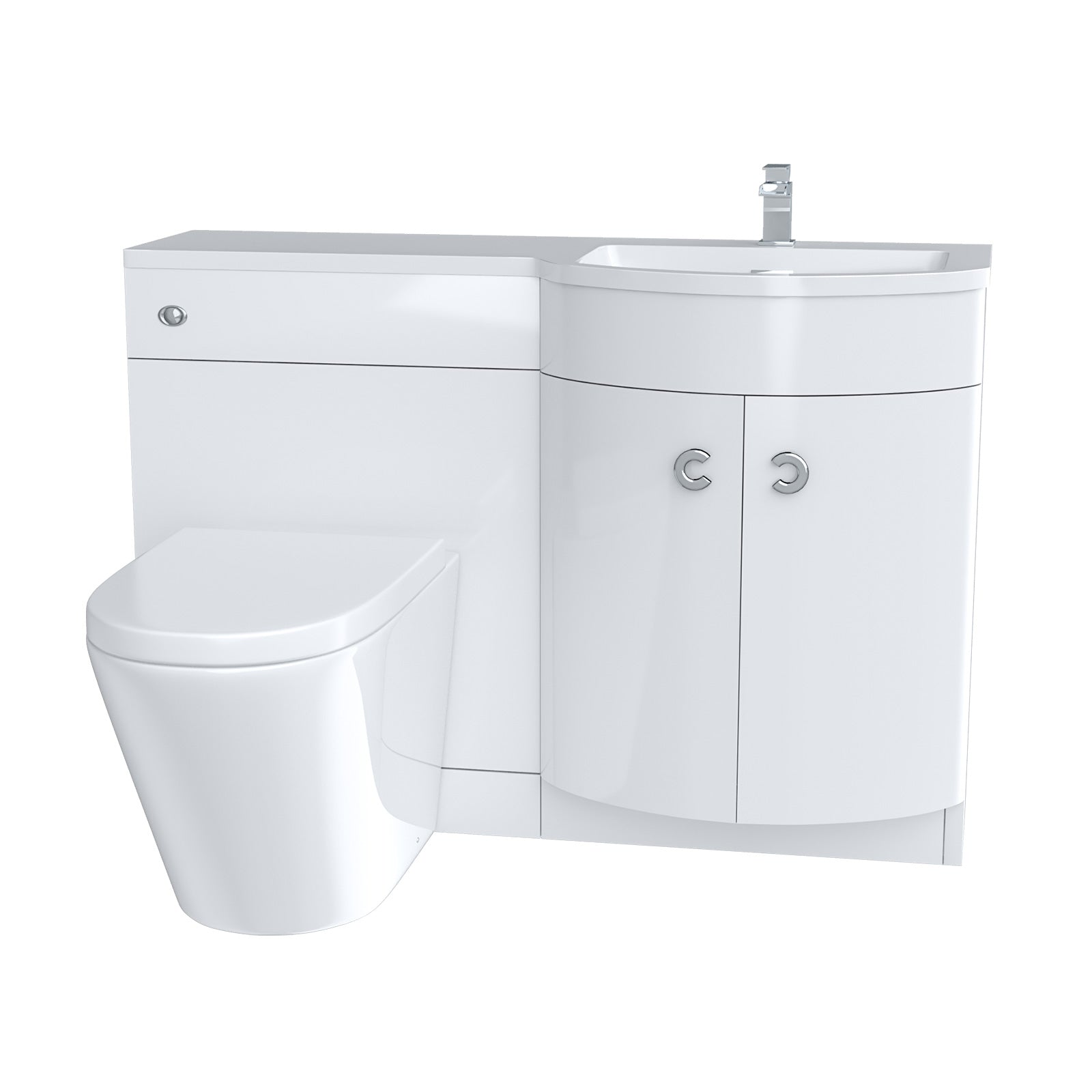 Dene White 1100mm Bathroom Freestanding P-Shaped RH Basin Vanity Unit, WC & BTW Toilet Set