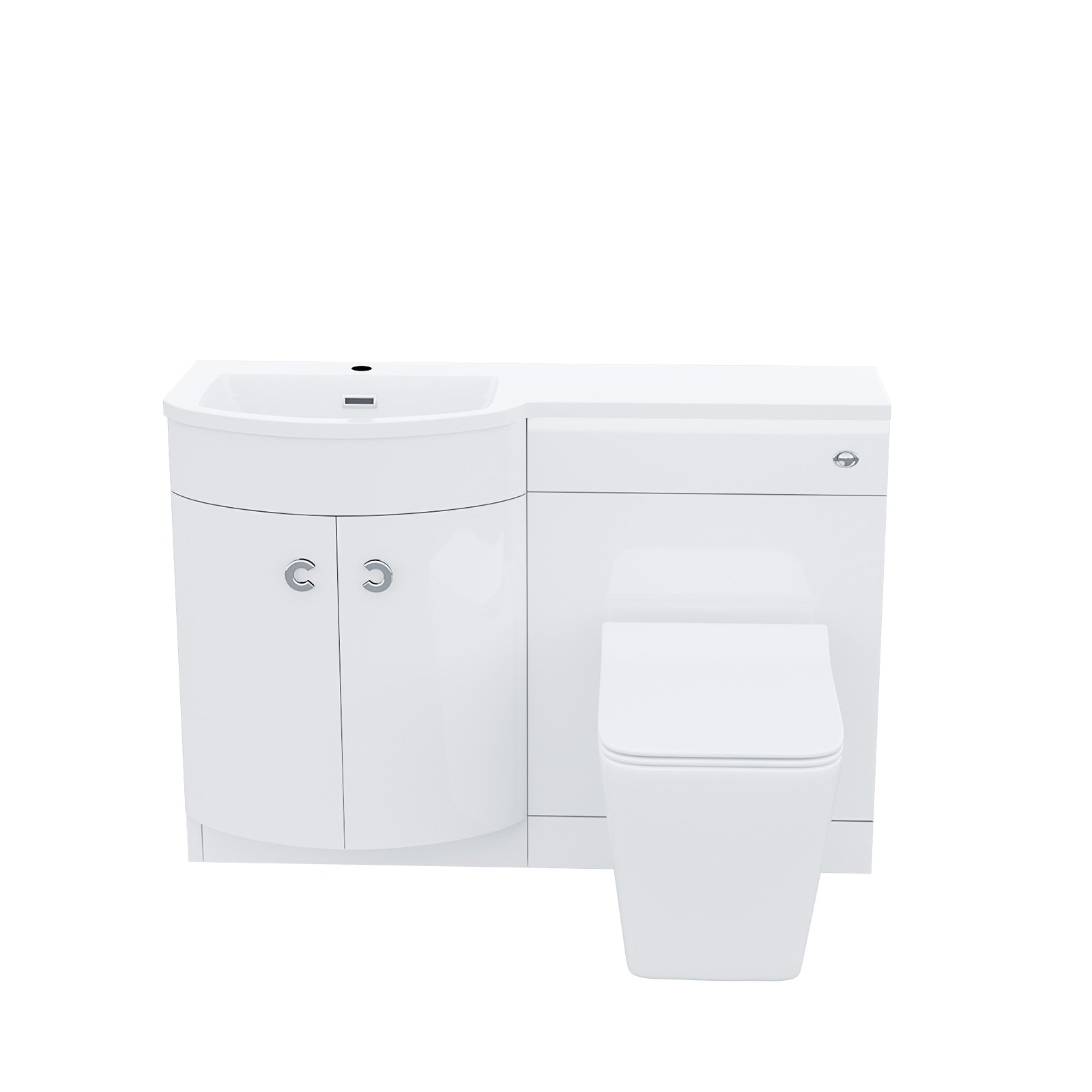Dene 1100mm LH White Basin Vanity Flat Pack Bathroom, WC Unit, Rimless BTW Toilet