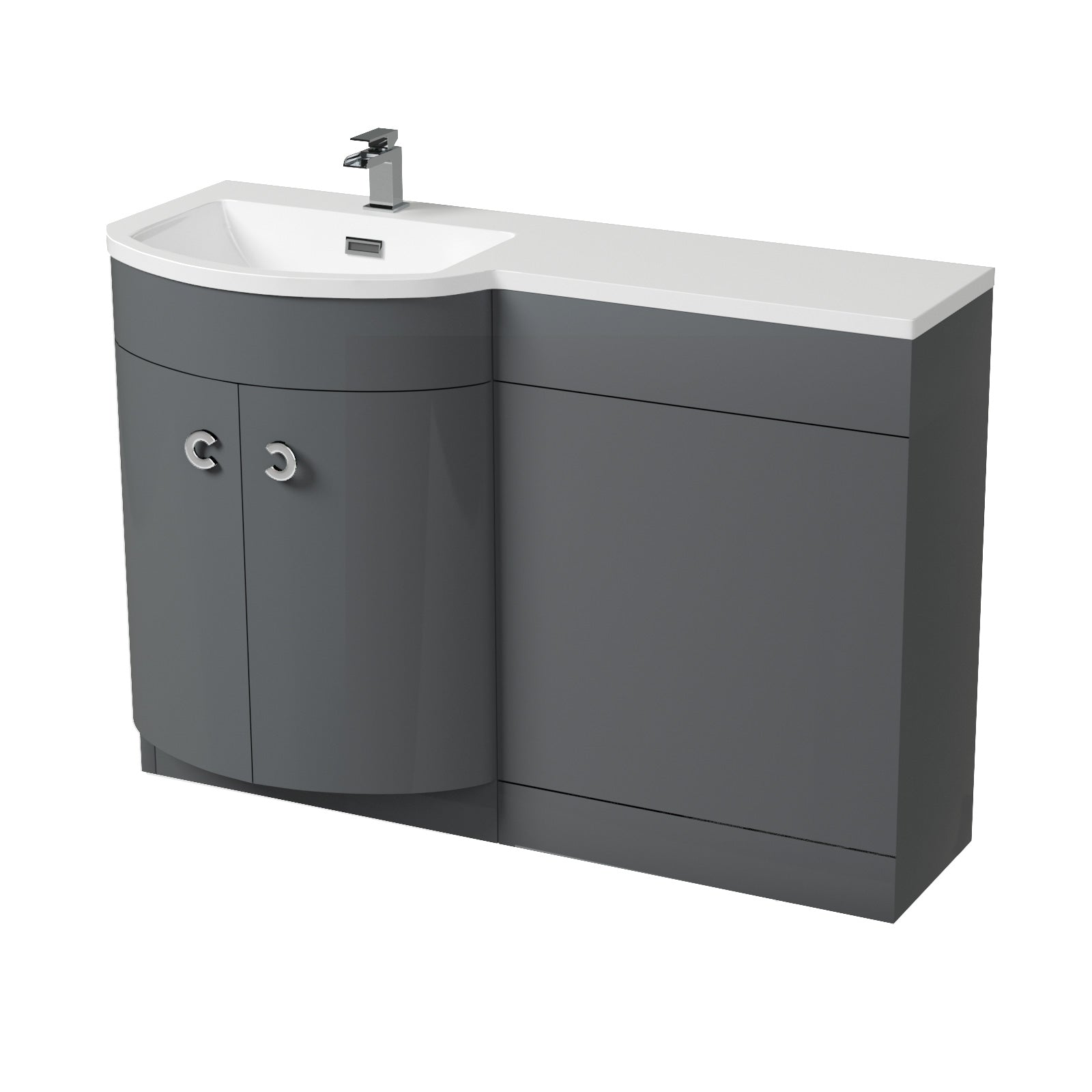 Dene Grey 1100mm Vanity Unit and BTW WC Toilet Left Hand Basin Sink Cabinet
