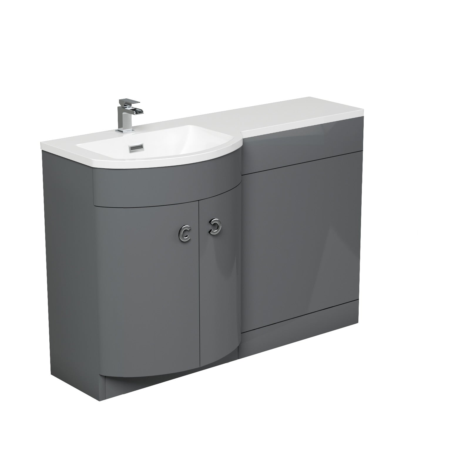 Dene Grey 1100mm Vanity Unit and BTW WC Toilet Left Hand Basin Sink Cabinet