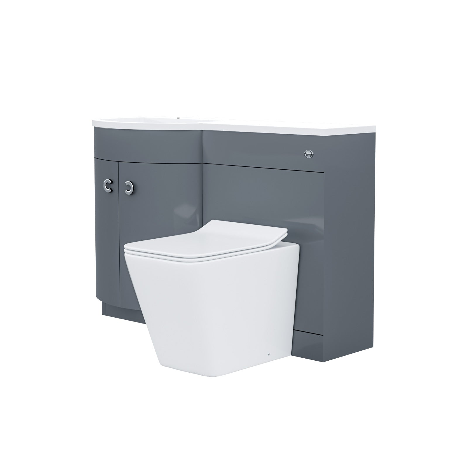 Dene Grey 1100mm Vanity Unit and BTW WC Toilet Left Hand Basin Sink Cabinet
