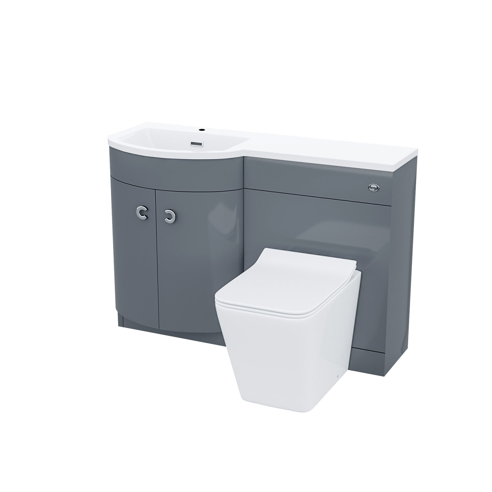 Dene Grey 1100mm Vanity Unit and BTW WC Toilet Left Hand Basin Sink Cabinet