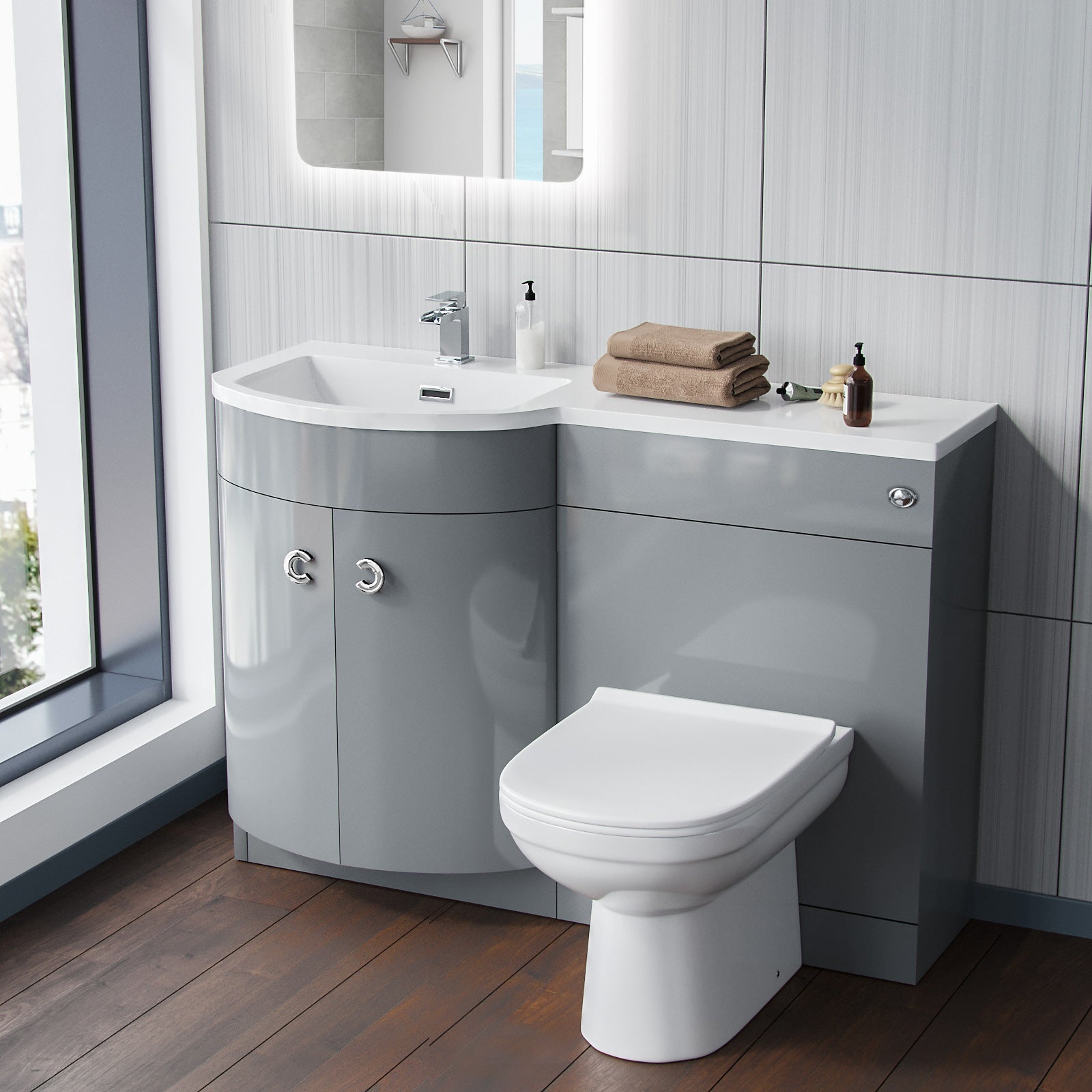 Dene Grey 1100mm Vanity Basin Unit & Eslo Back To Wall Toilet