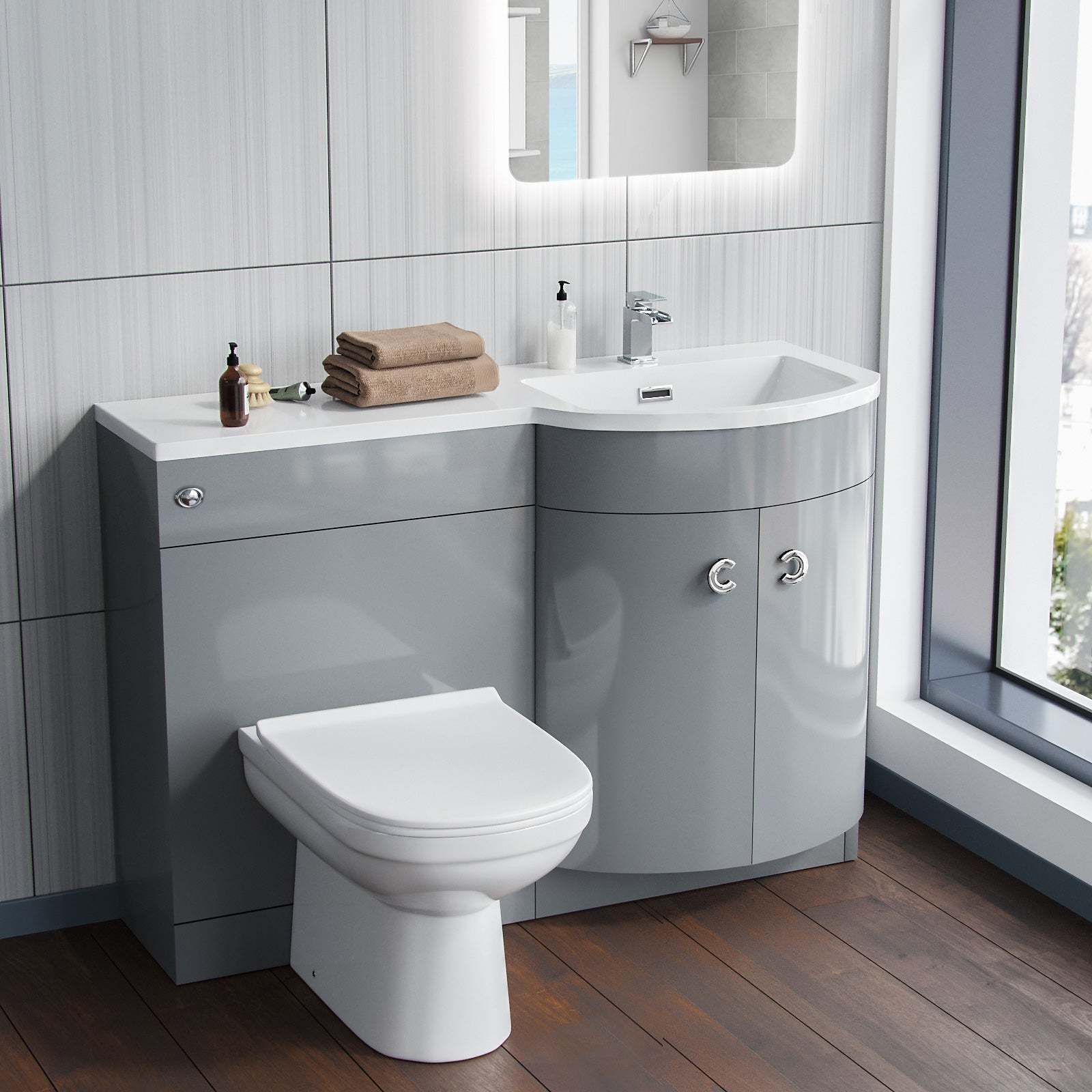 Dene Grey 1100mm Vanity Basin Unit & Eslo Back To Wall Toilet