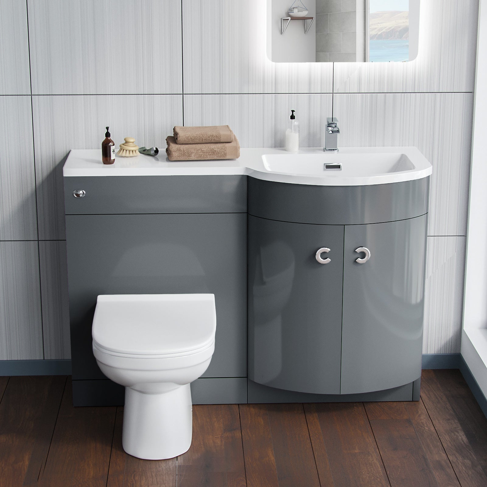 Dene 1100mm Vanity Basin Unit & Elso Back To Wall Toilet Grey