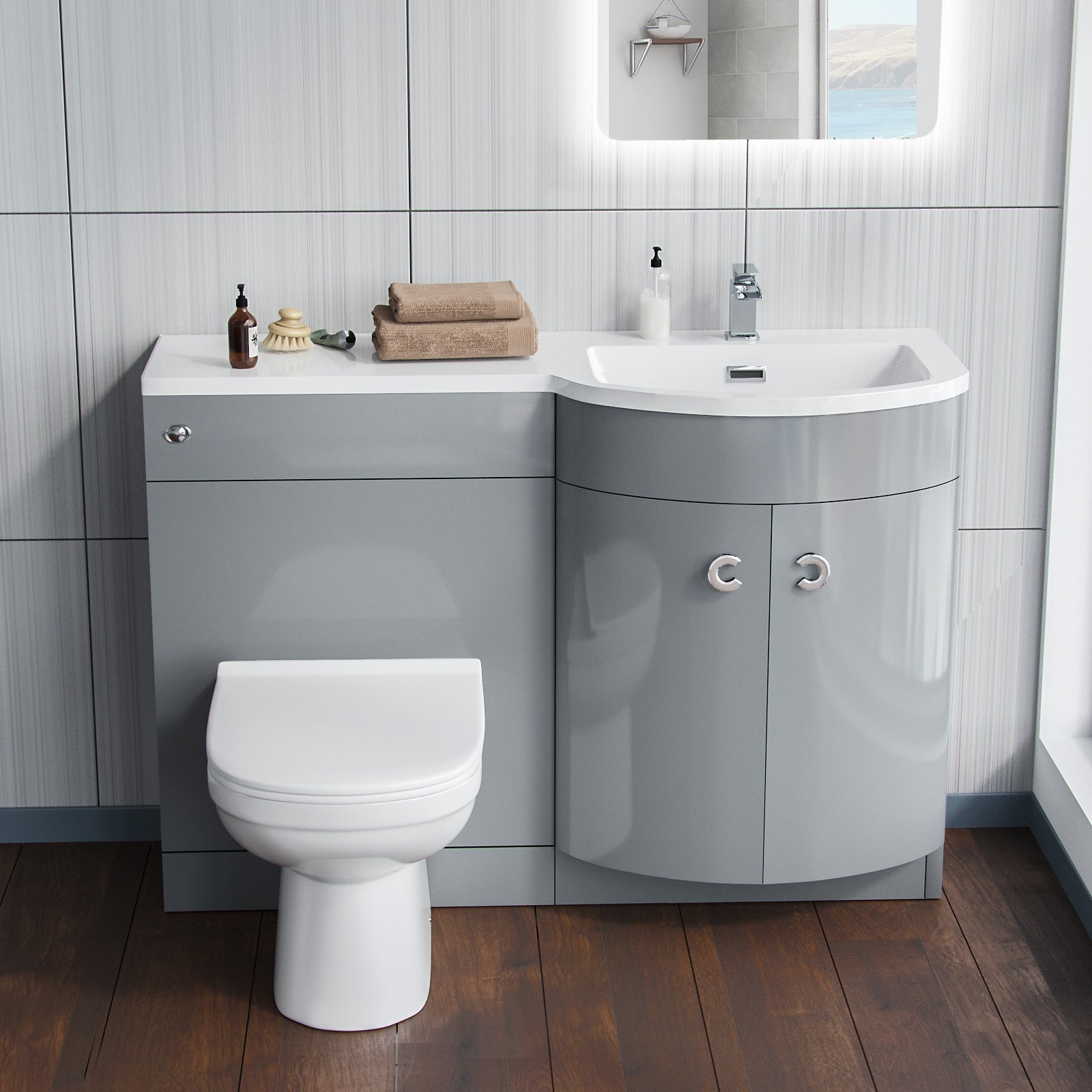 Dene Grey 1100mm Vanity Basin Unit & Eslo Back To Wall Toilet