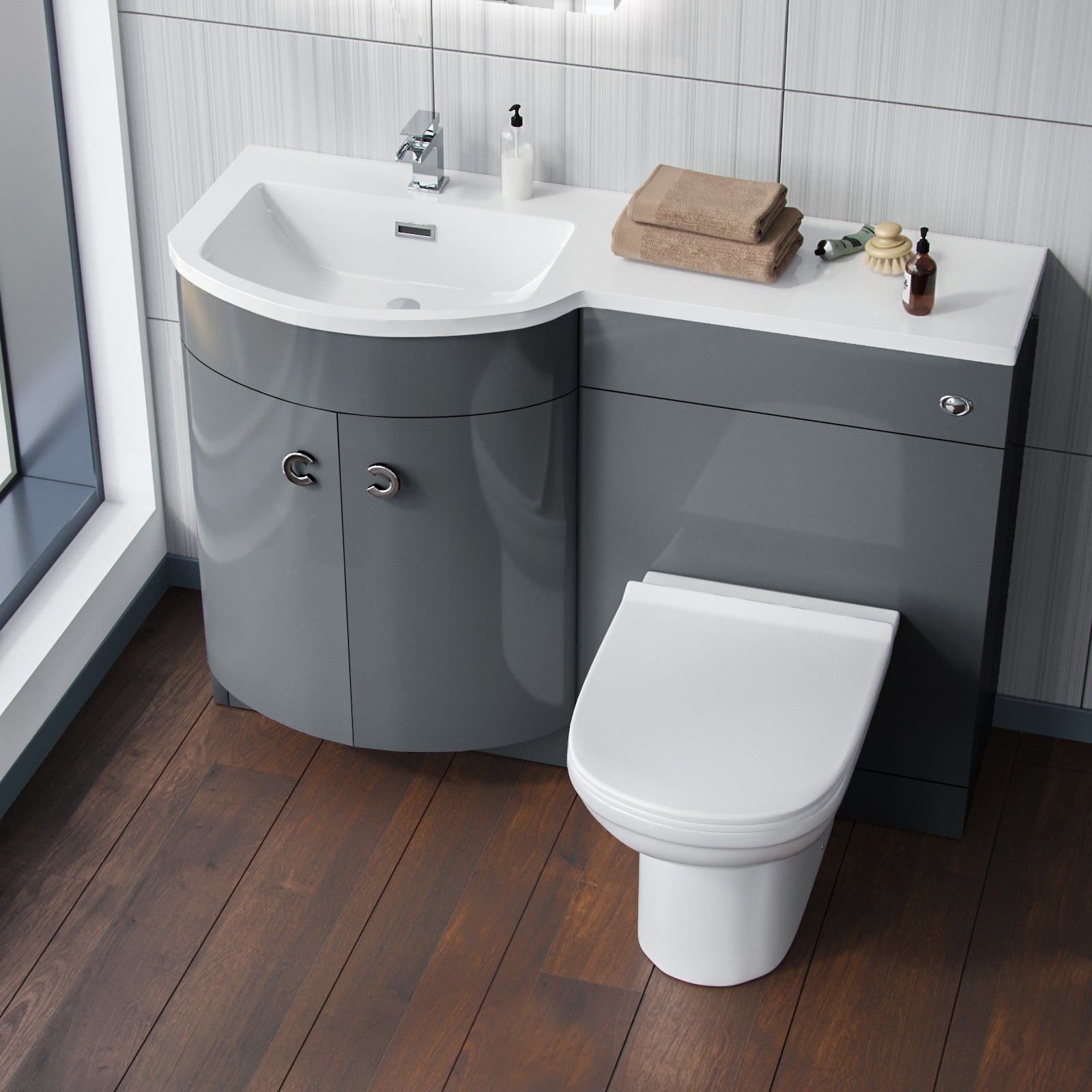 Dene 1100mm Vanity Basin Unit & Elso Back To Wall Toilet Grey