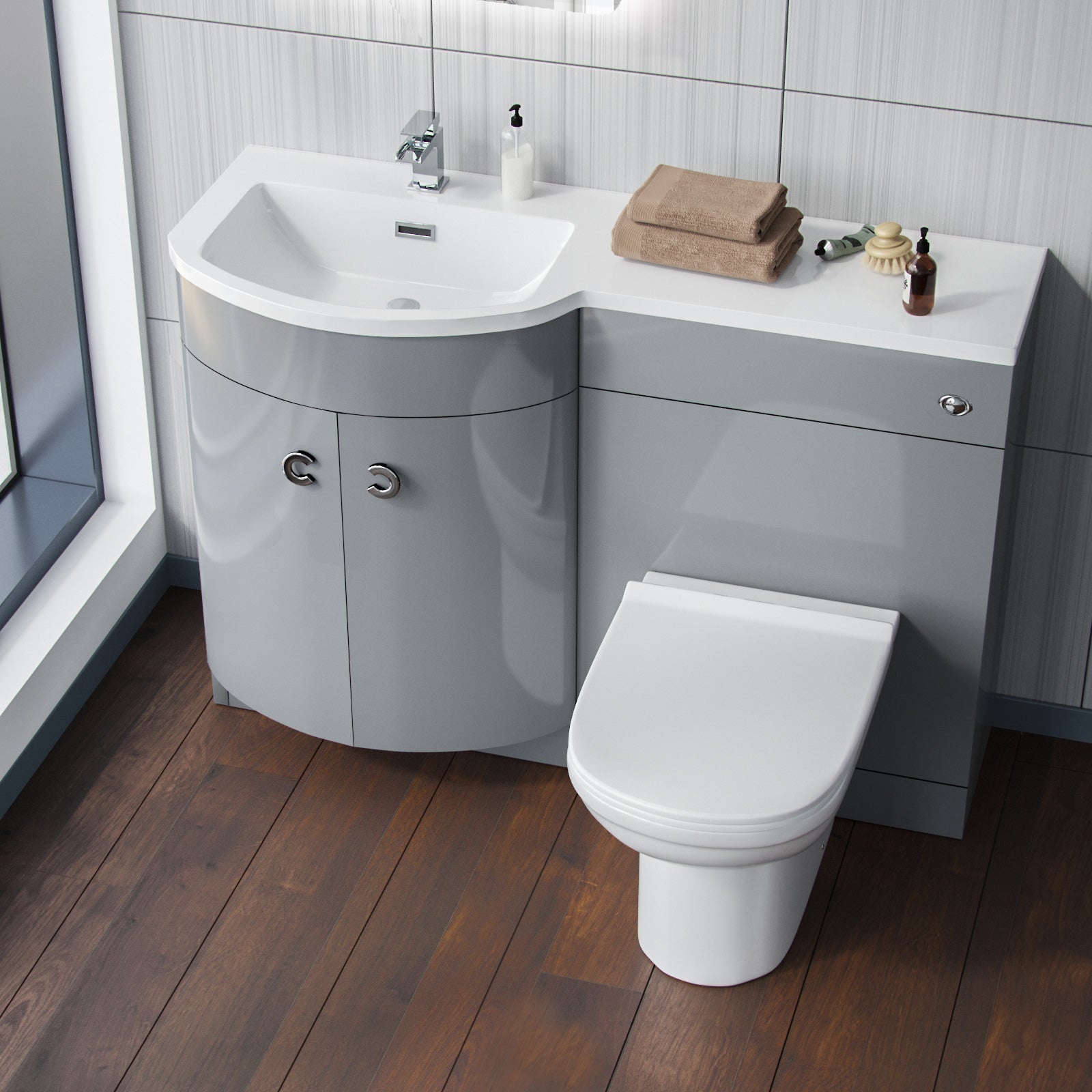 Dene Grey 1100mm Vanity Basin Unit & Eslo Back To Wall Toilet