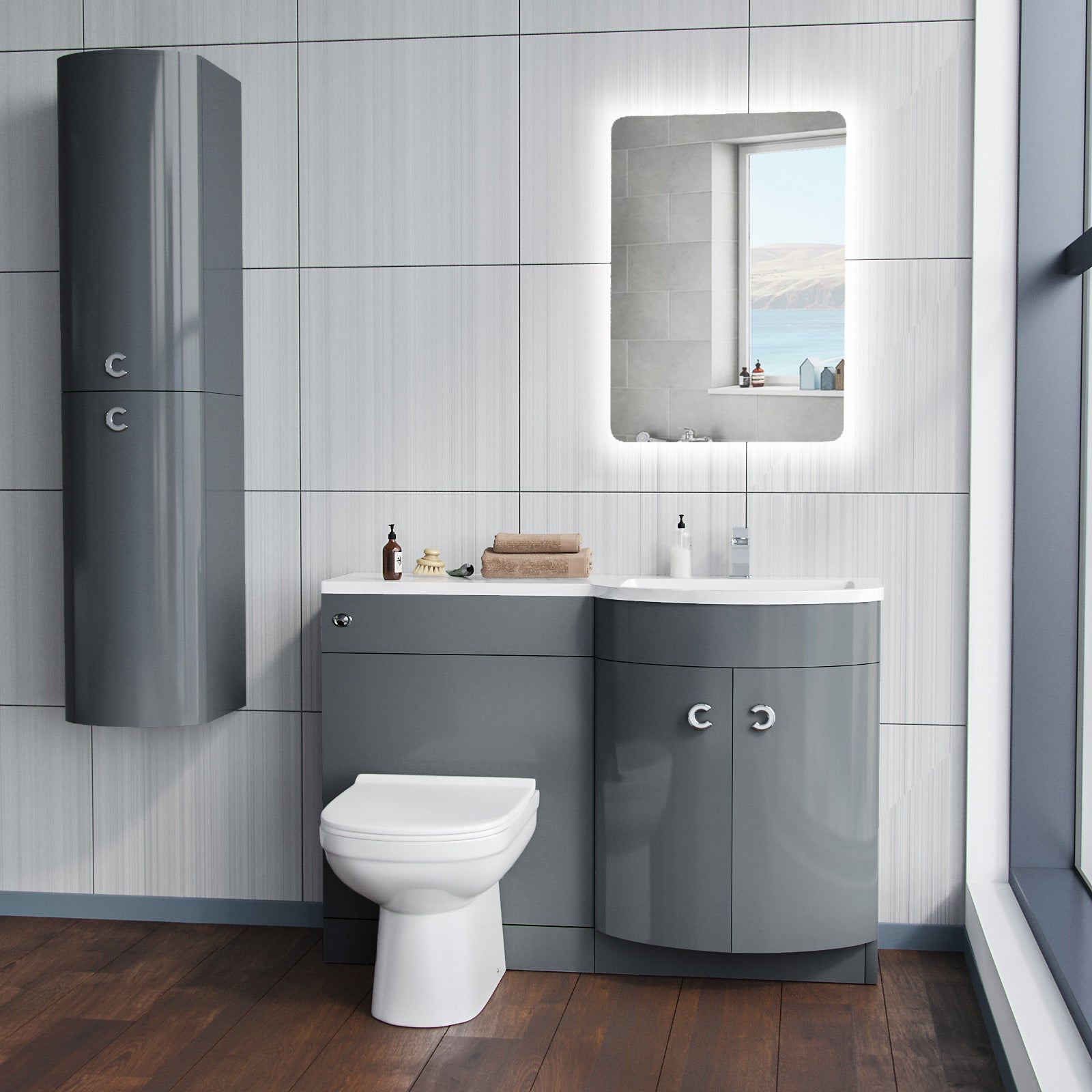 Dene 1100mm Vanity Basin Unit & Elso Back To Wall Toilet Grey