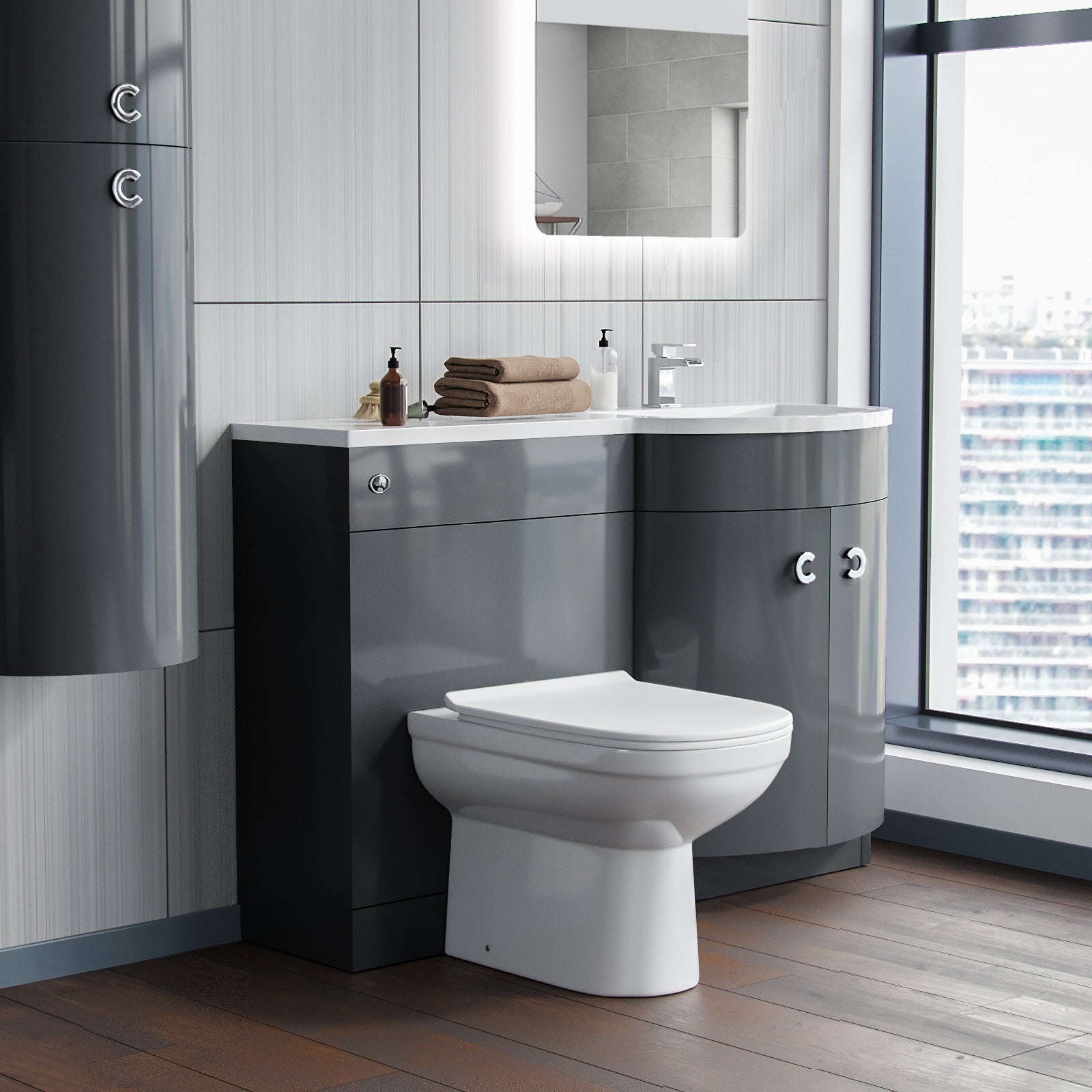 Dene 1100mm Vanity Basin Unit & Elso Back To Wall Toilet Grey