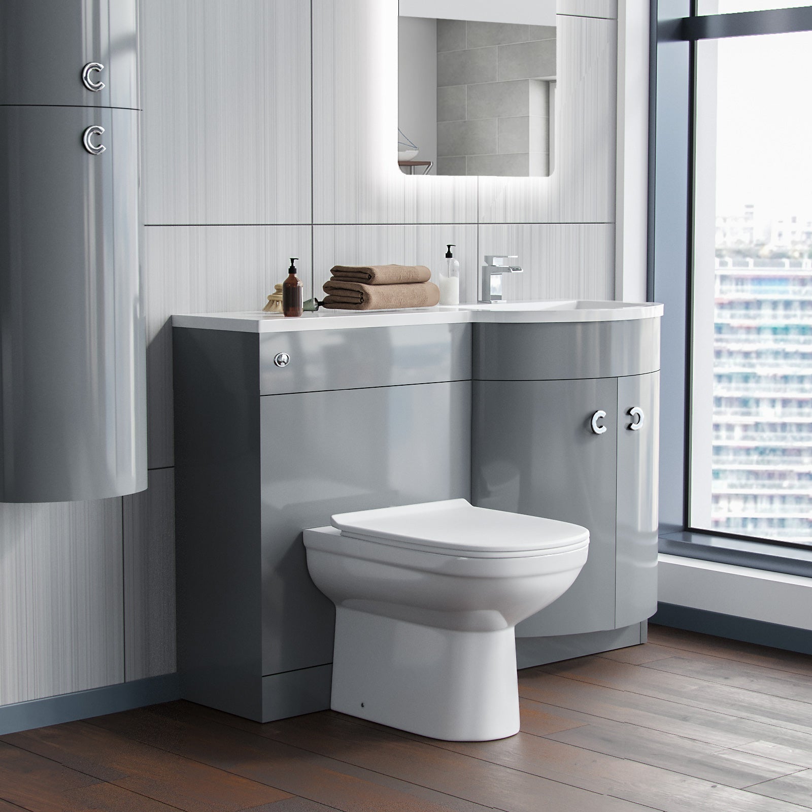 Dene Grey 1100mm Vanity Basin Unit & Desone Back To Wall Toilet