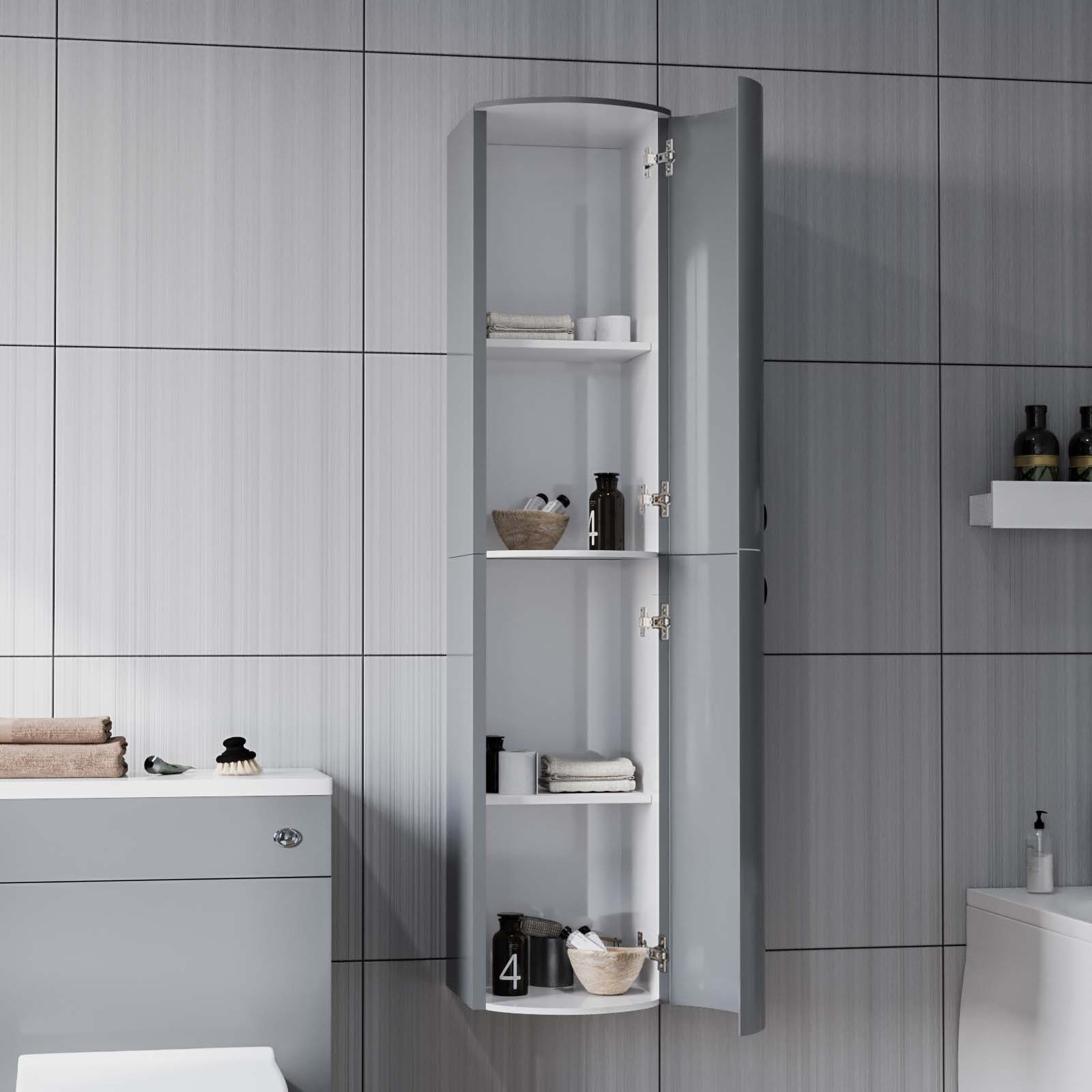 Dene 1400 mm Bathroom Wall Hung Cabinet Storage Tall Shelf Furniture Steel Grey