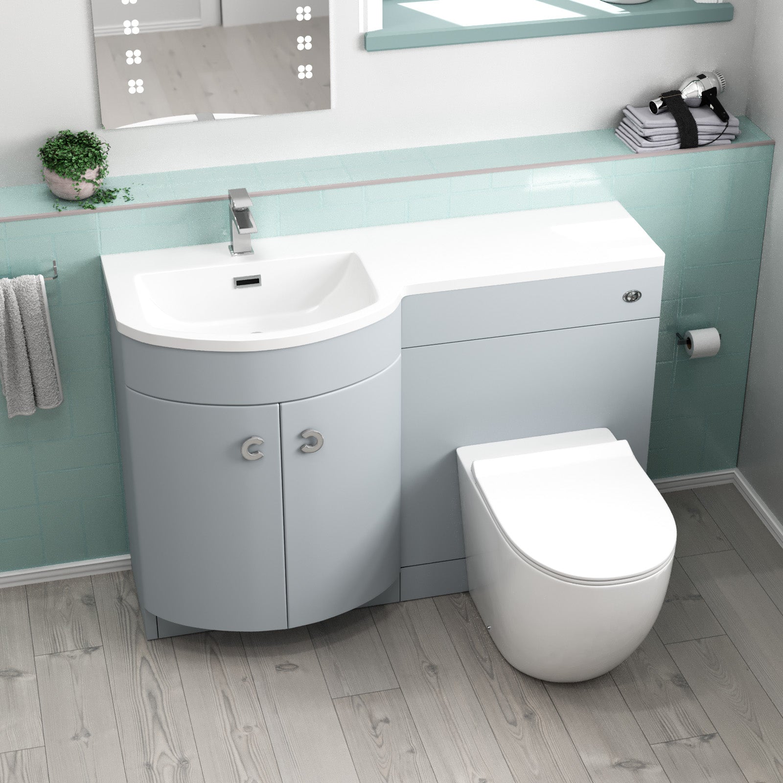 Dene Matte Grey 1100 mm LH Sink Vanity WC Unit & Rimless Toilet