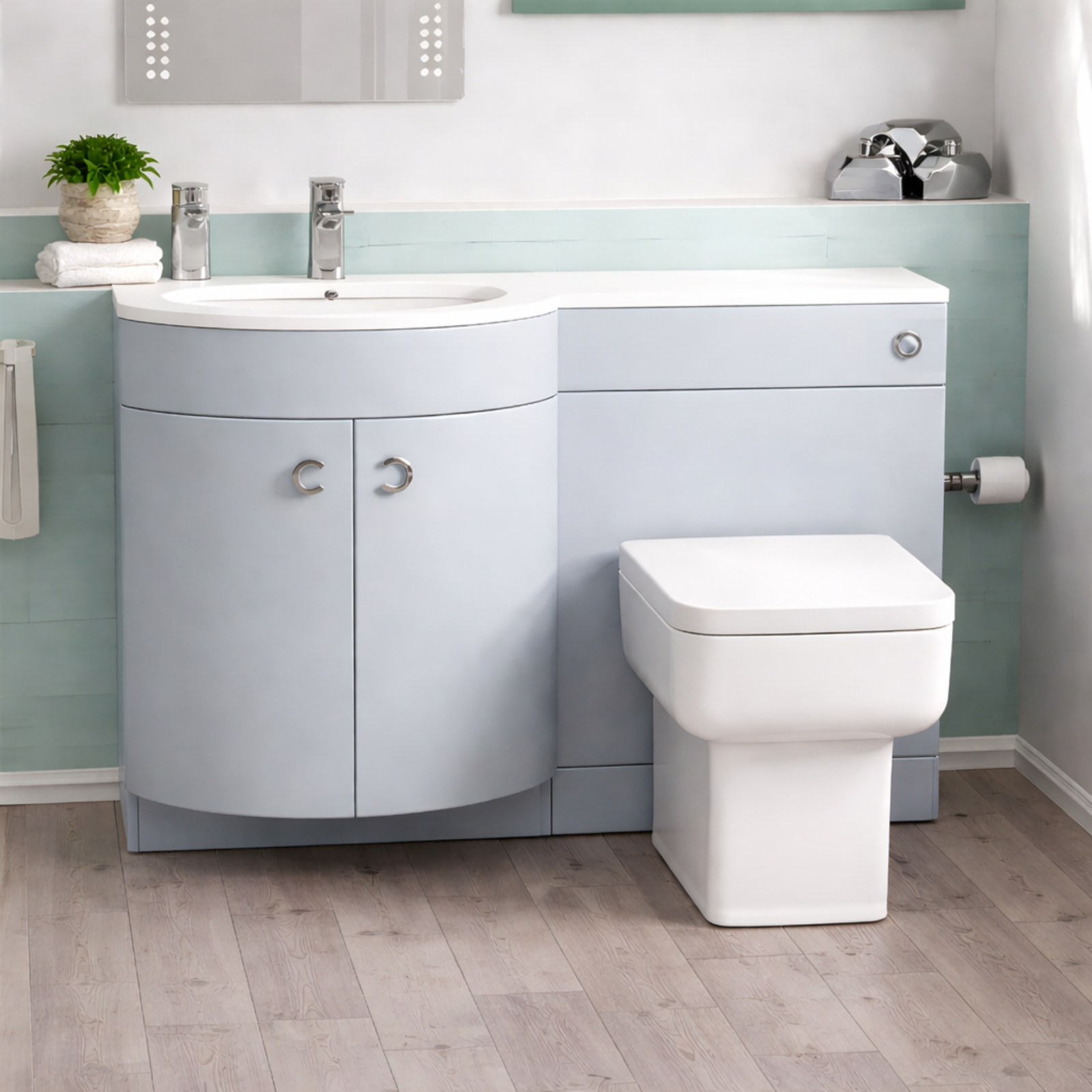 Dene Matte Grey 1100mm LH Basin Vanity, WC Unit & White Back to Wall Toilet