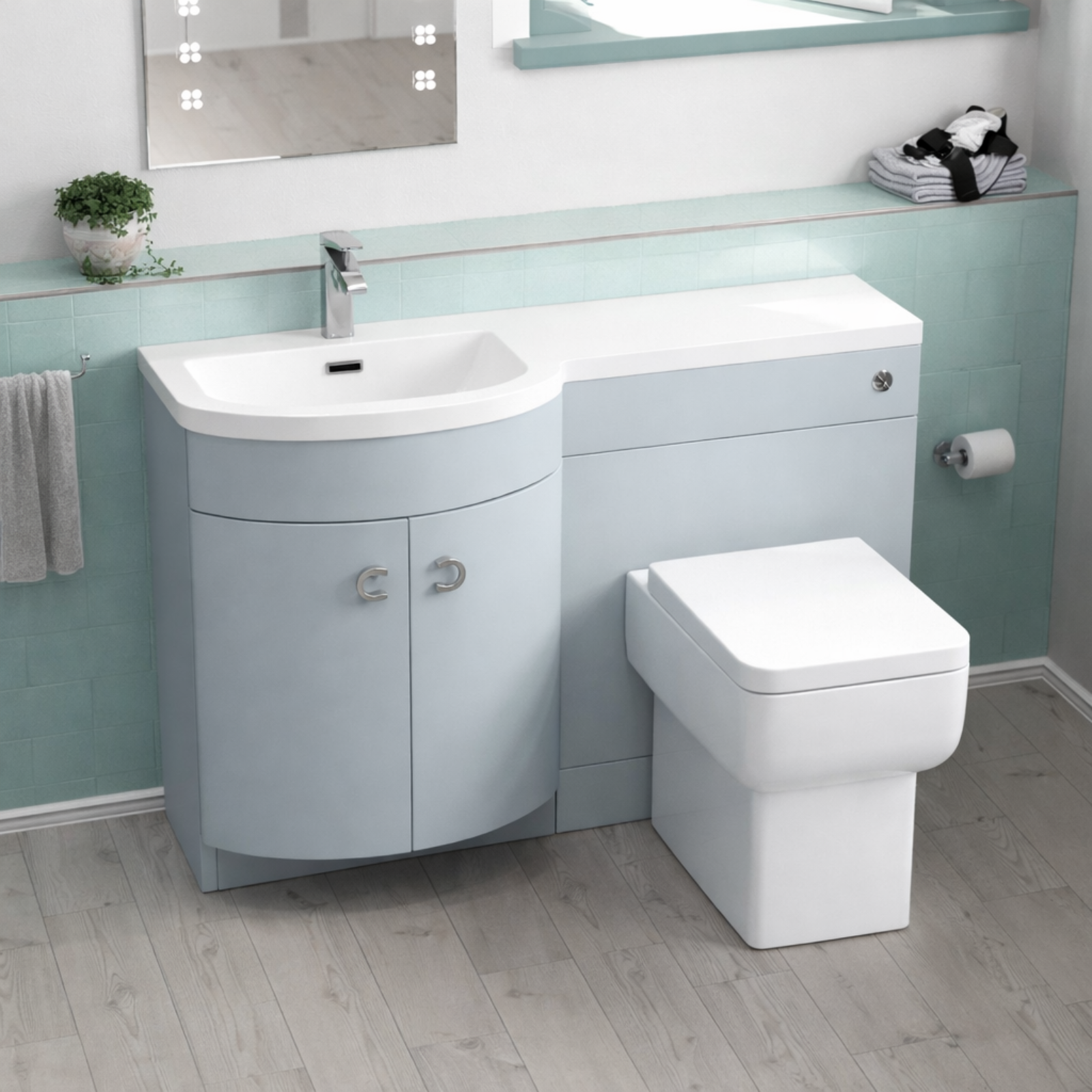 Dene Matte Grey 1100mm LH Basin Vanity, WC Unit & White Back to Wall Toilet