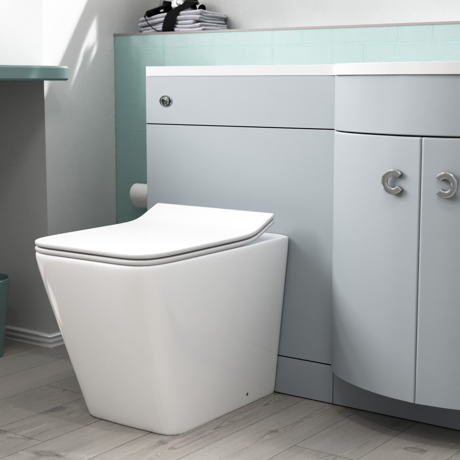 Dene Matte Grey 1100mm P-Shape Right Hand Basin Vanity WC Unit & BTW Toilet