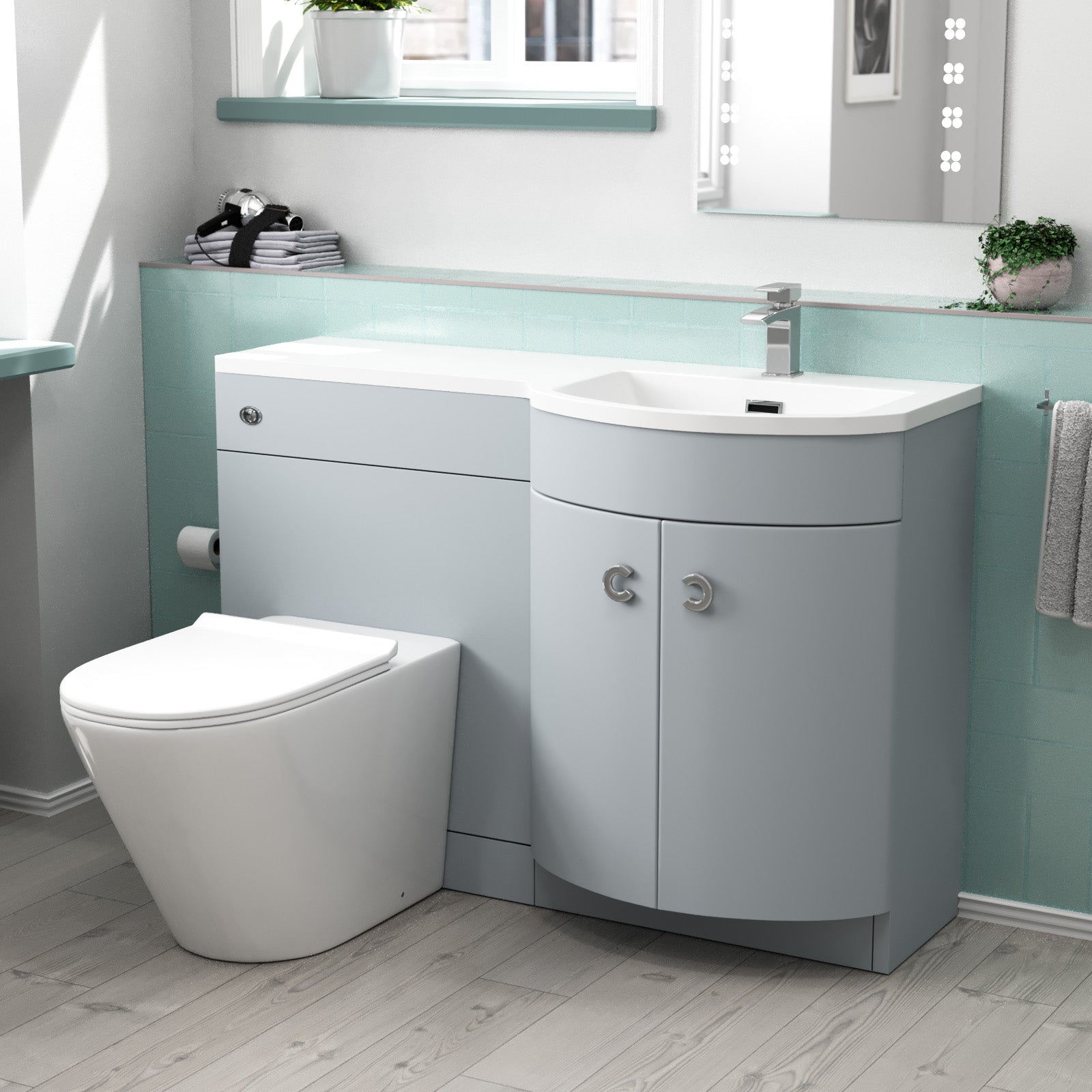 Dene 1100mm RH Matte Grey Basin Vanity, WC Unit & Back to Wall Toilet
