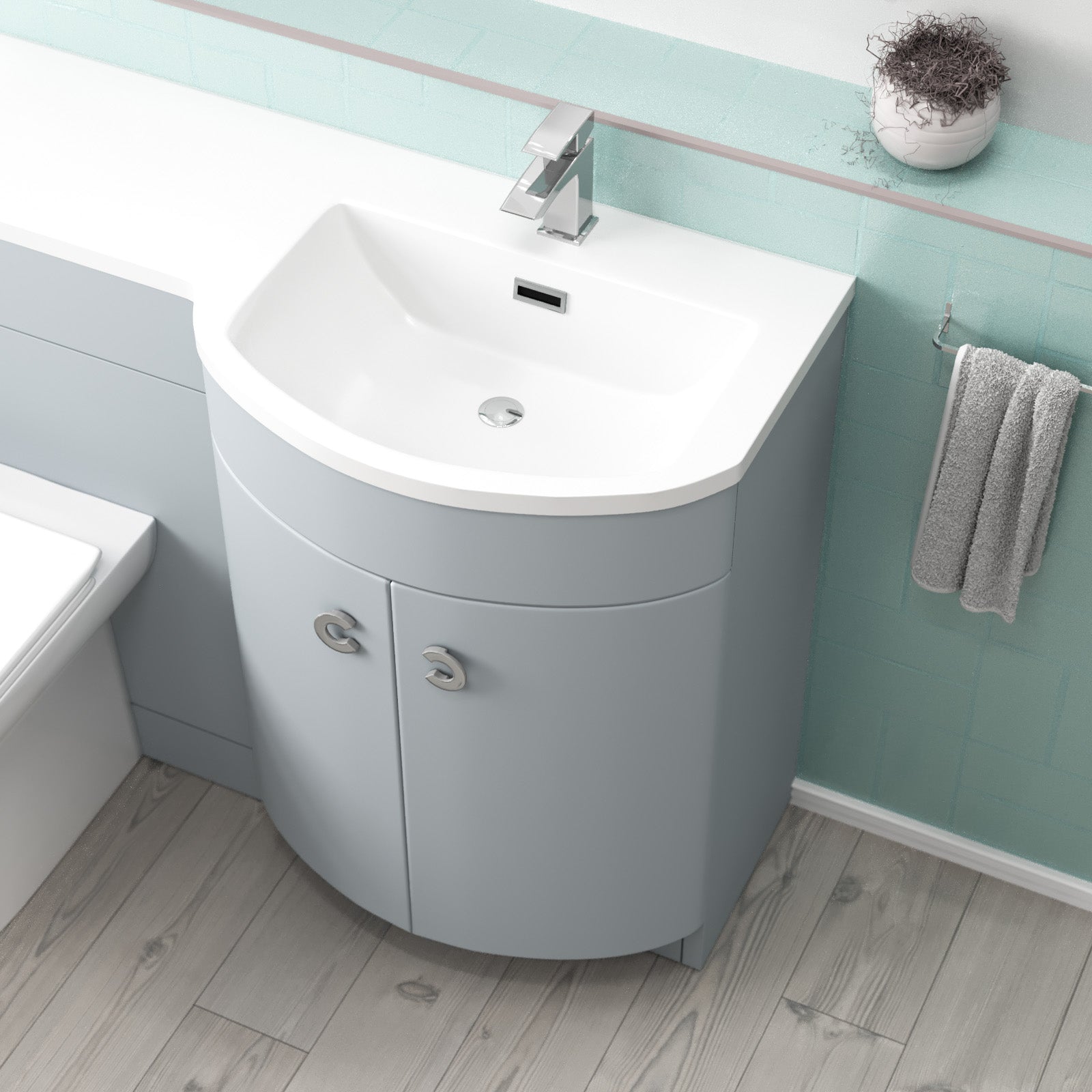 Bathroom corner unit with sink and cabinet