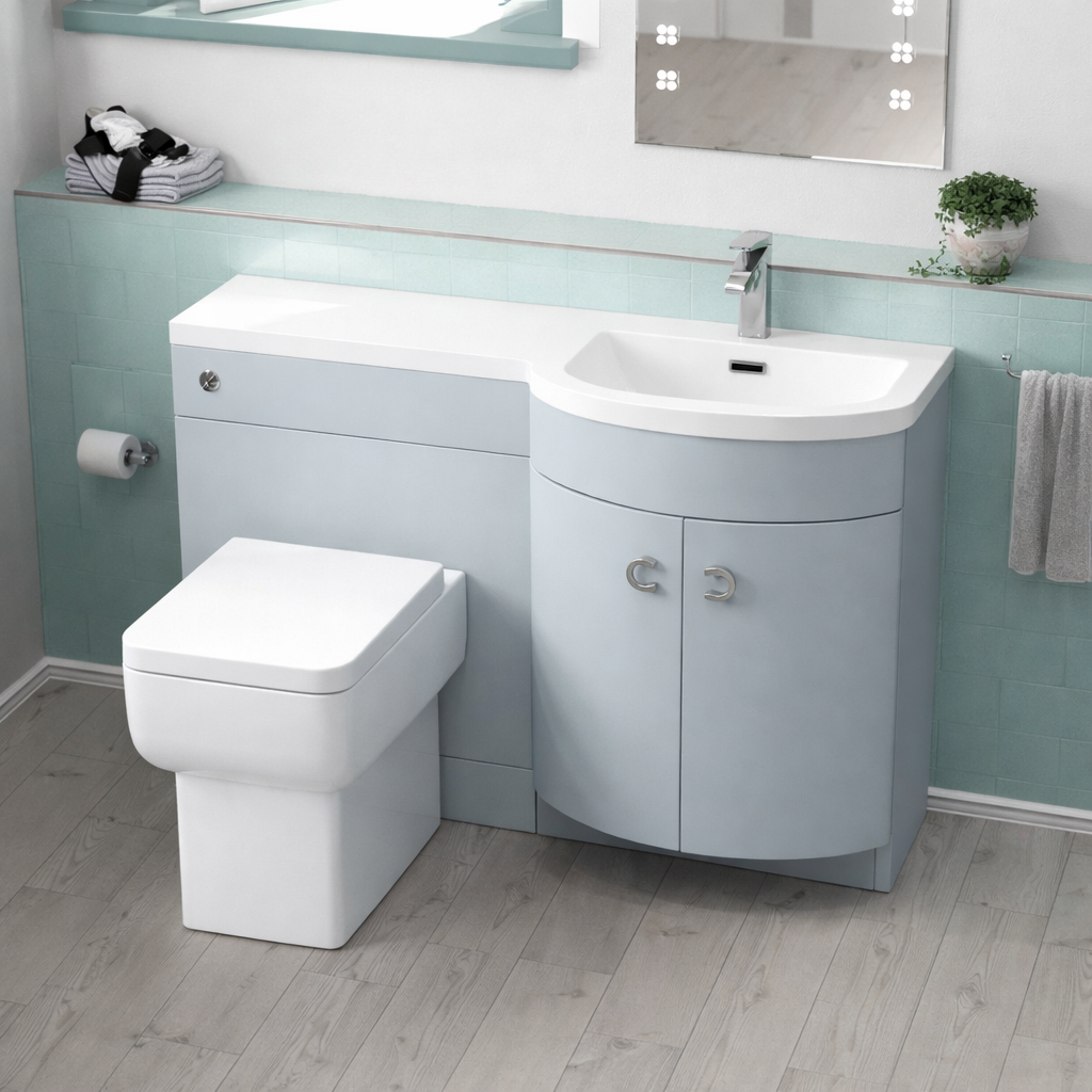 Dene Matte Grey 1100mm P Shaped RH Vanity Basin WC Unit & BTW Modern Toilet