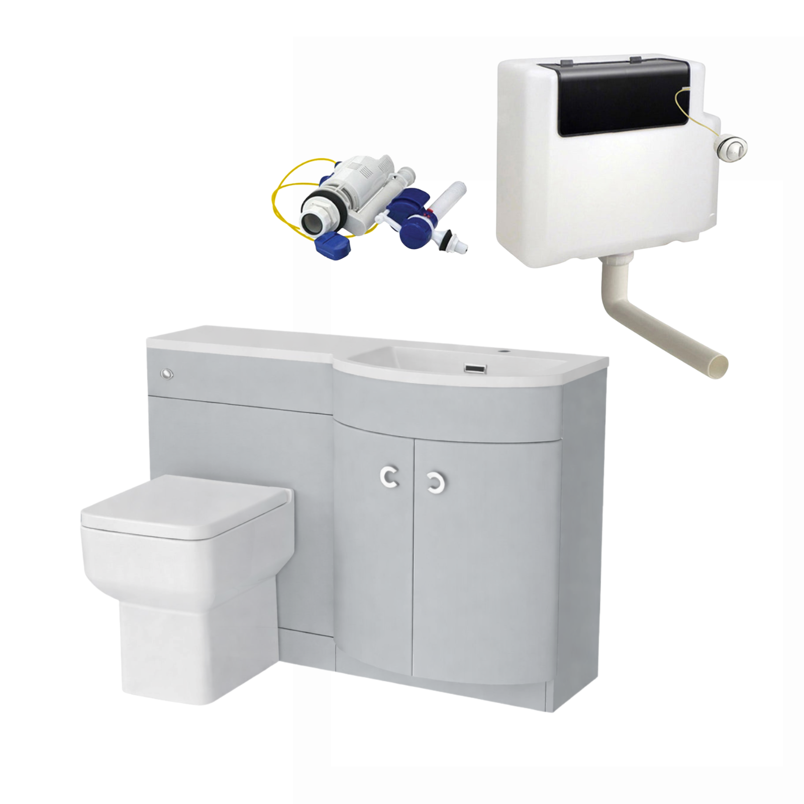 Dene Matte Grey 1100mm P Shaped RH Vanity Basin WC Unit & BTW Modern Toilet