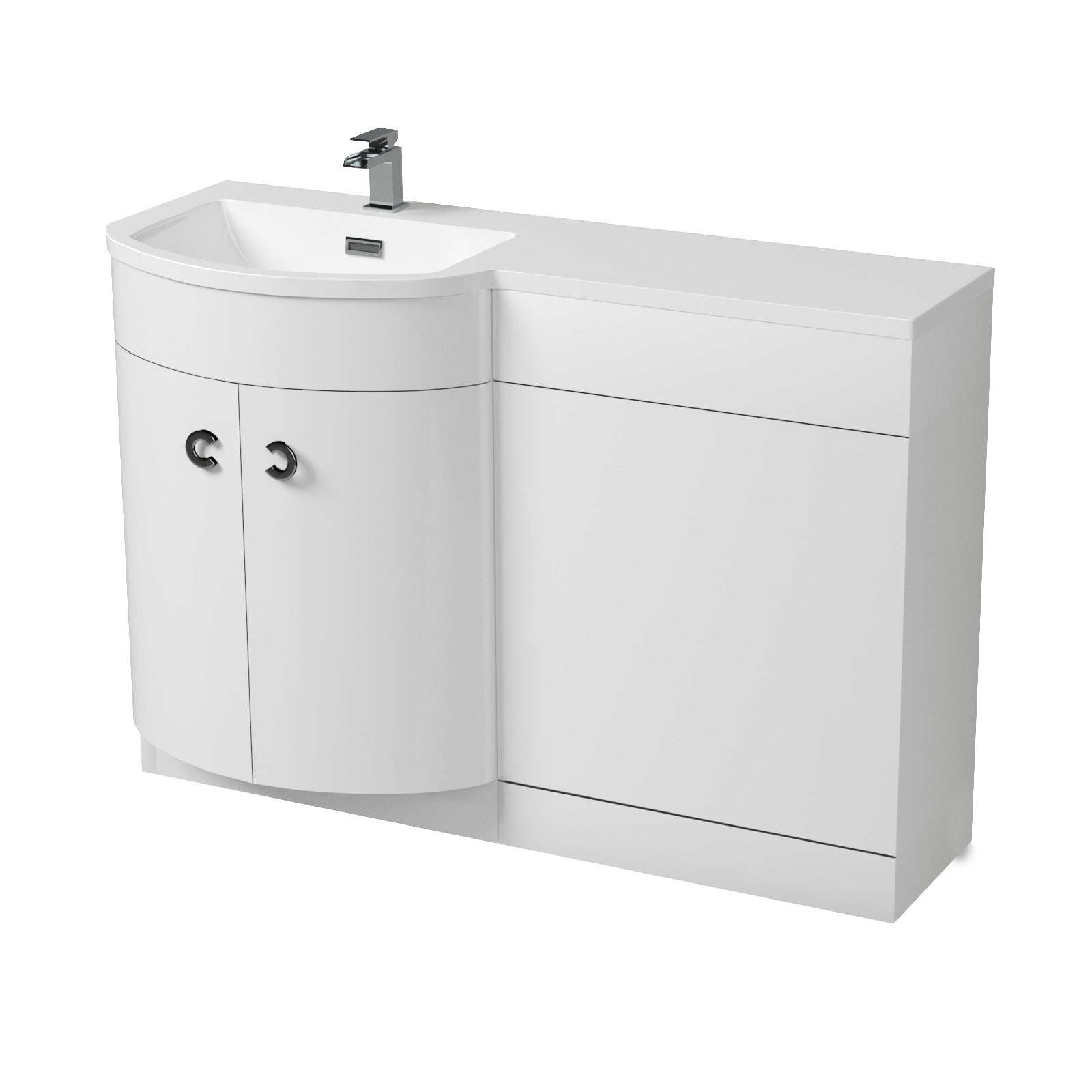 Dene 1100mm LH Freestanding Gloss White Basin Vanity Flat Pack Bathroom + WC Unit