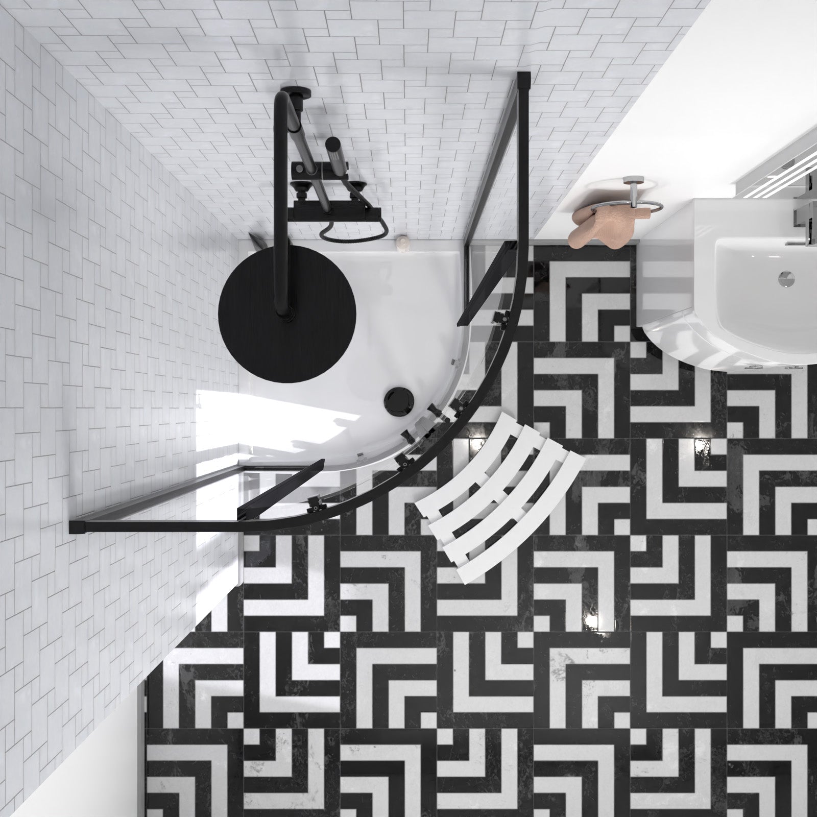 Dene Black Quadrant 800mm Shower Enclosure LH Vanity Unit & BTW Toilet