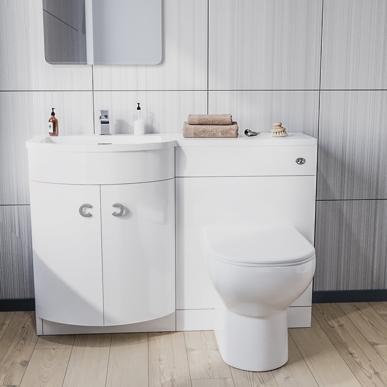 Dene 1100mm Left Hand Sink White Combination Vanity Unit with BTW Toilet