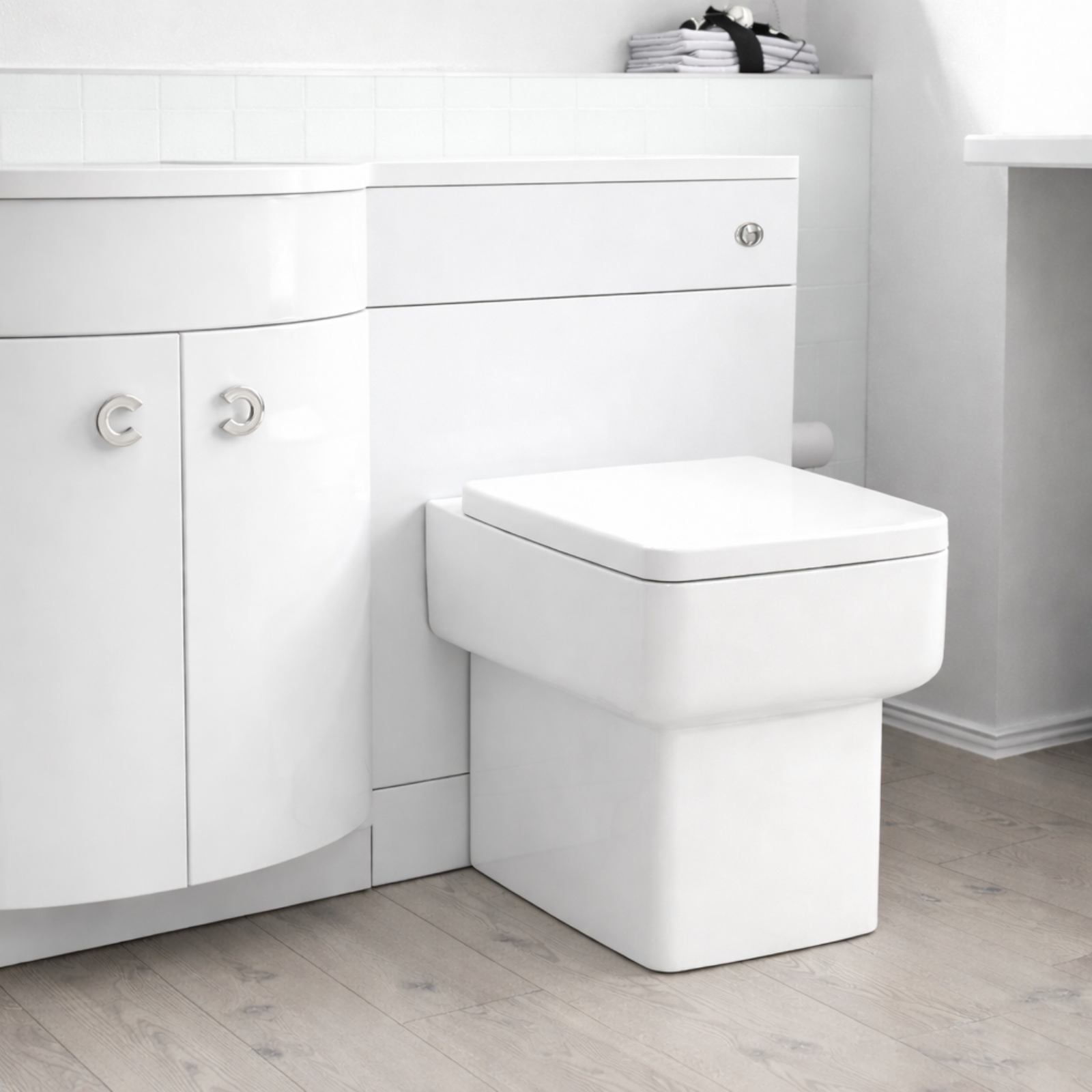 Dene 1100mm P Shaped LH White Vanity Basin Cabinet and Wc BTW Toilet Unit