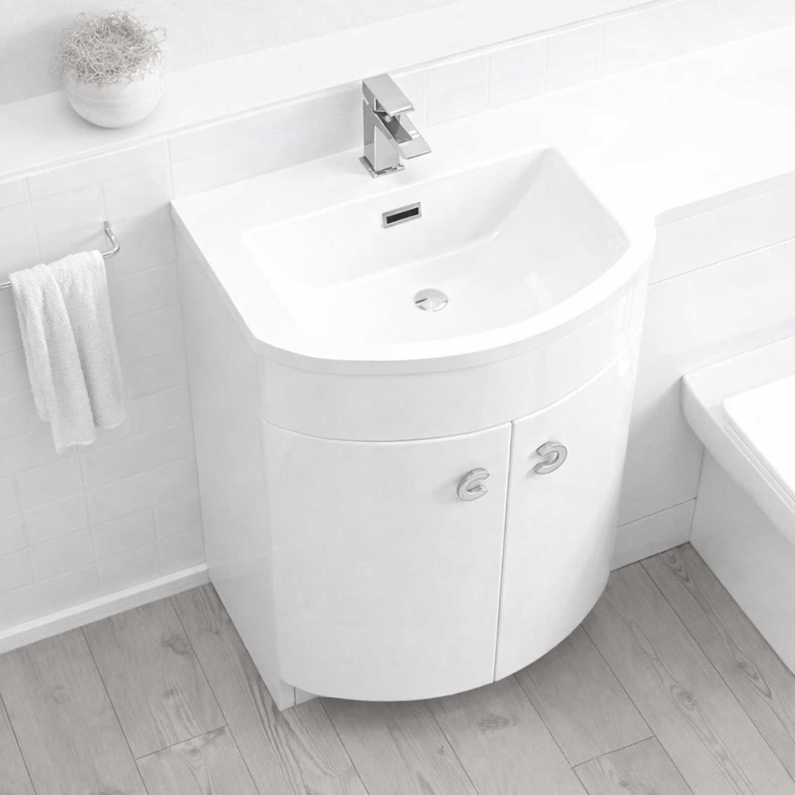 Dene 1100mm P Shaped LH White Vanity Basin Cabinet and Wc BTW Toilet Unit