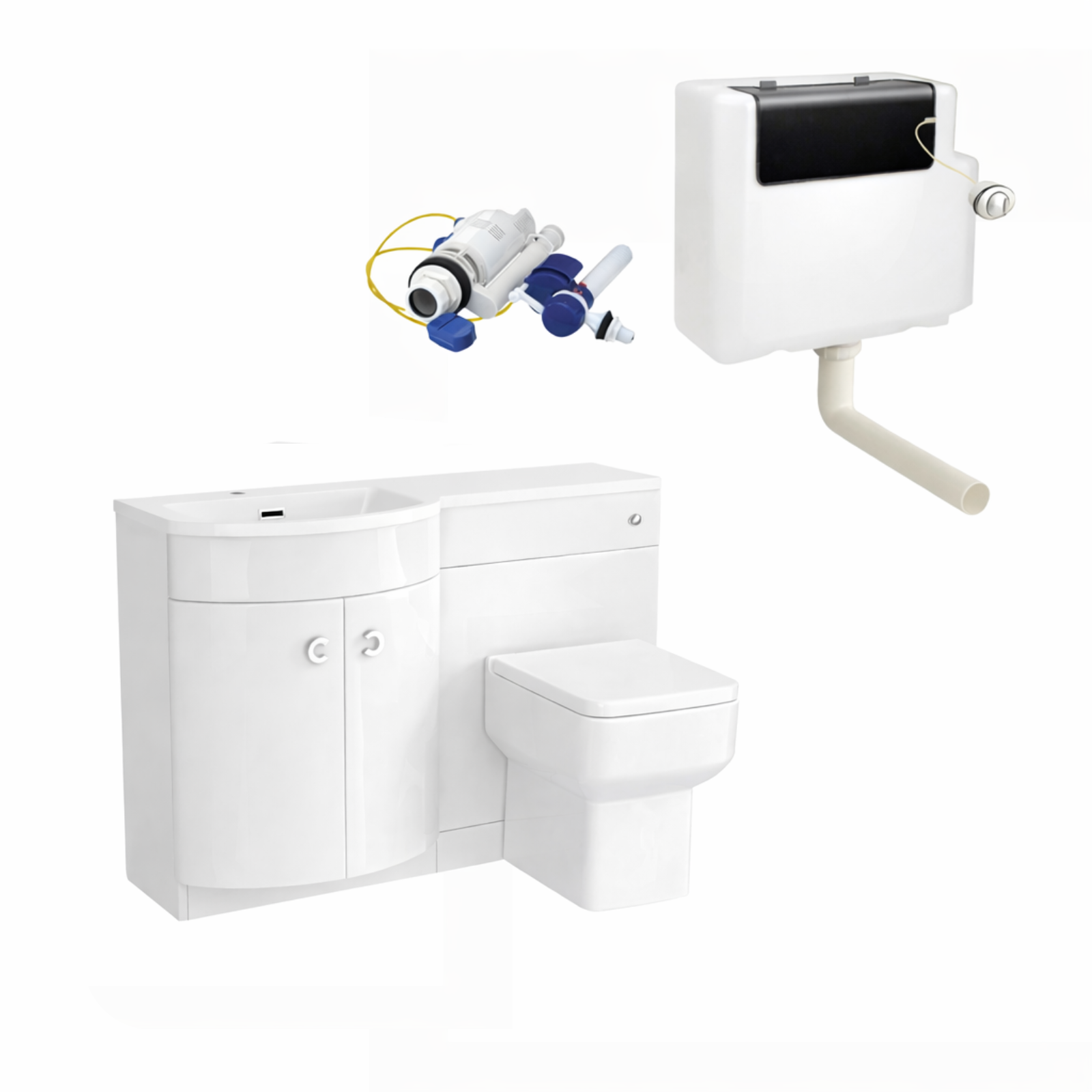 Dene 1100mm P Shaped LH White Vanity Basin Cabinet and Wc BTW Toilet Unit