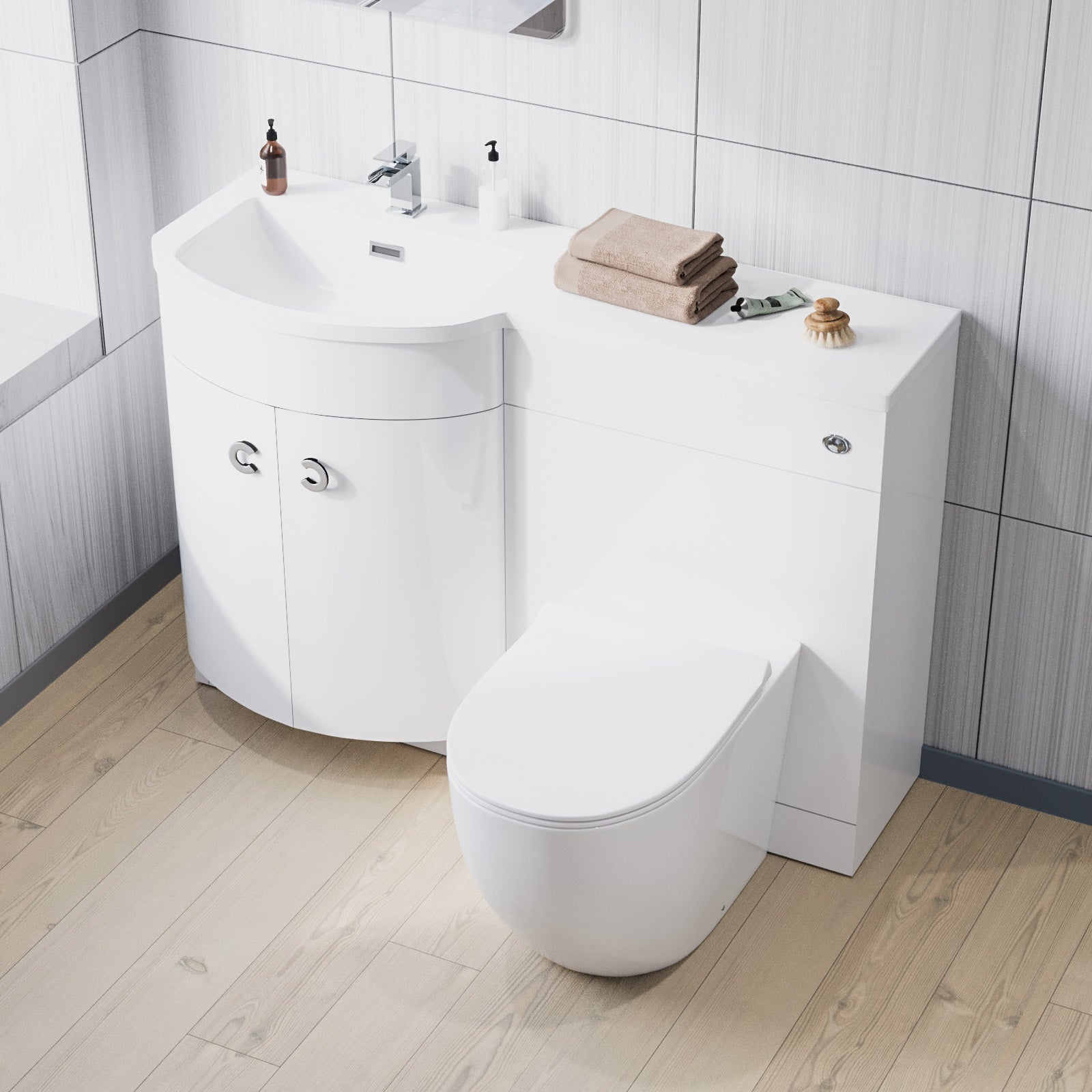 Dene White 1100 mm Left Hand Side Sink Combination Vanity Unit With Rimless Toilet