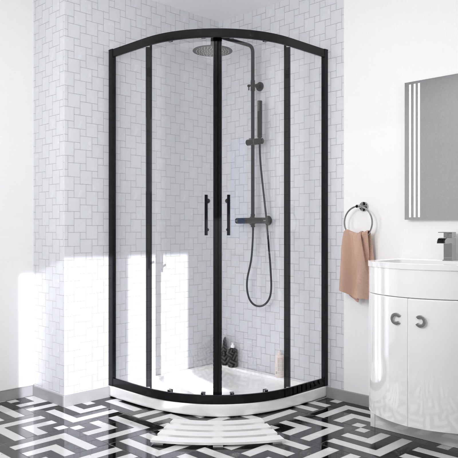 Dene Matte Black Quadrant 900mm Shower Enclosure & Left Hand Vanity Combination Unit