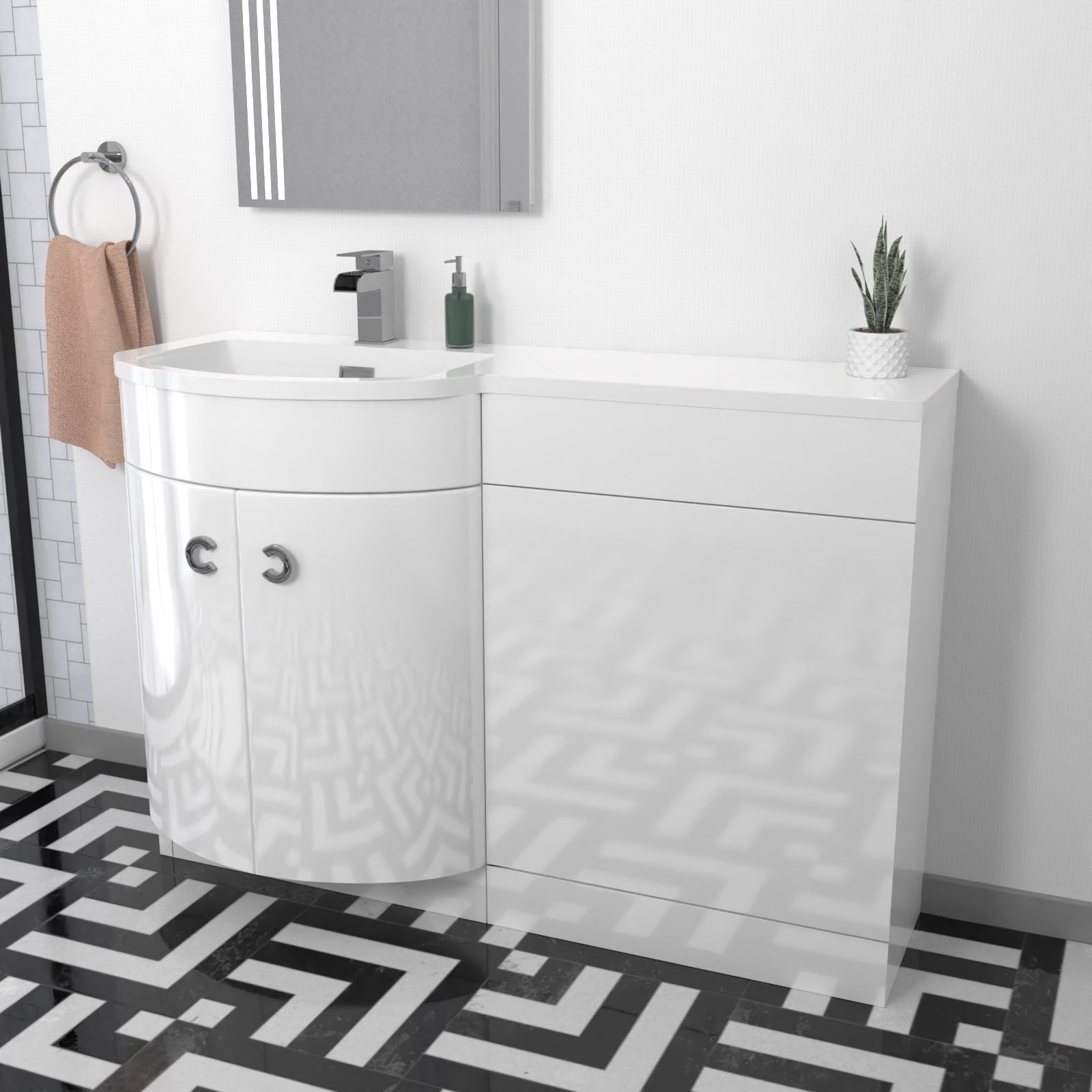 Dene Matte Black Quadrant 900mm Shower Enclosure & Left Hand Vanity Combination Unit