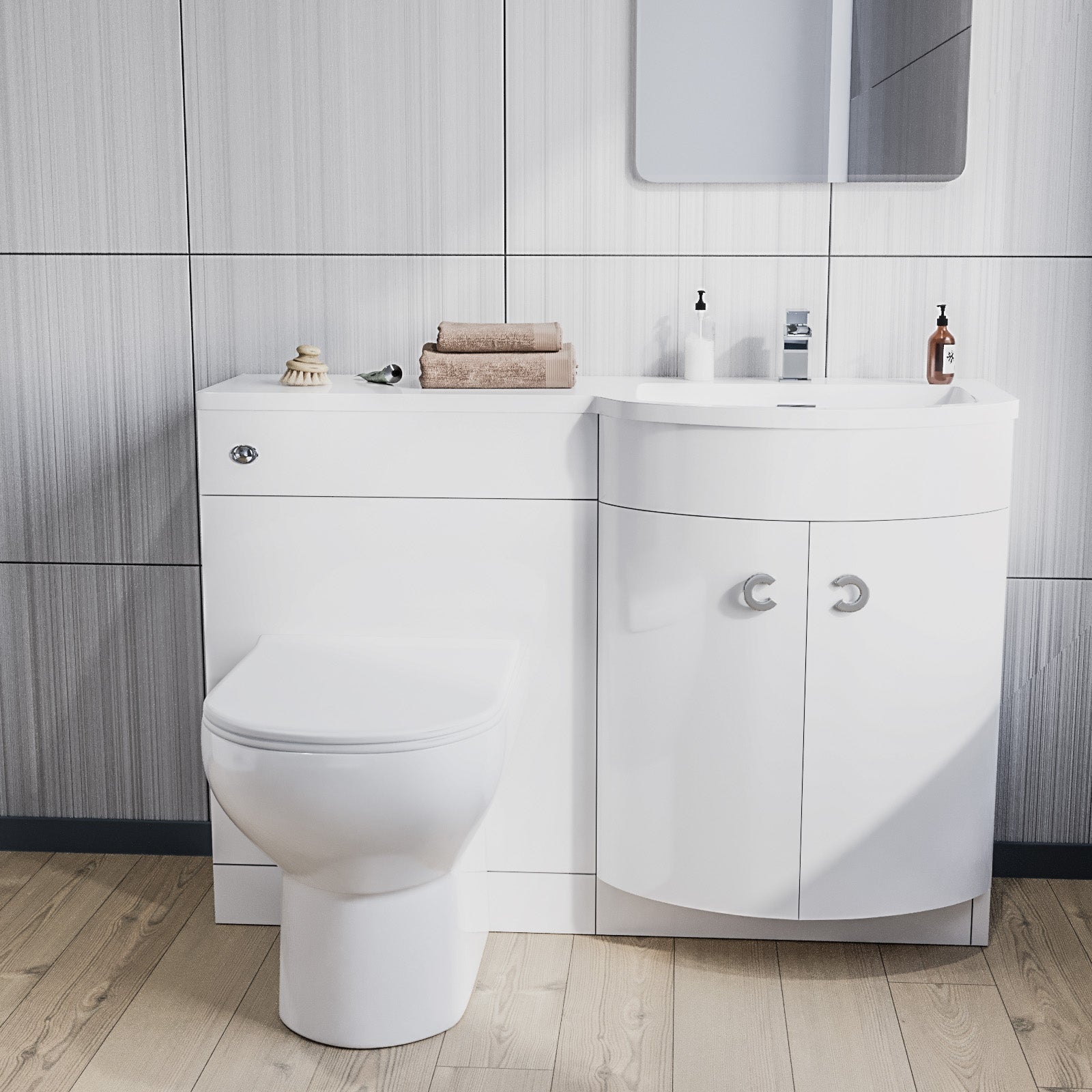 Bathroom setup with a toilet and vanity unit