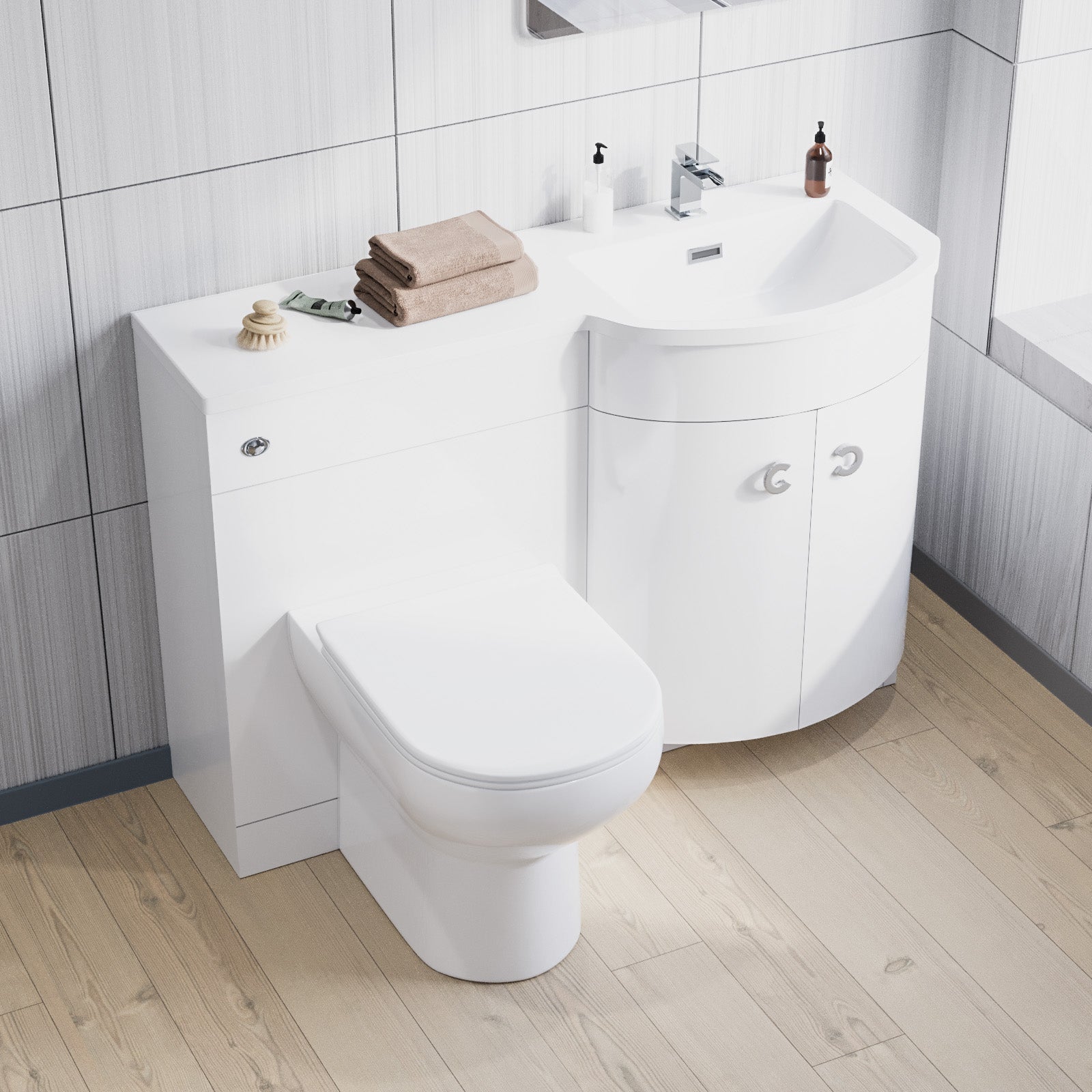 Bathroom setup with a white toilet and vanity unit