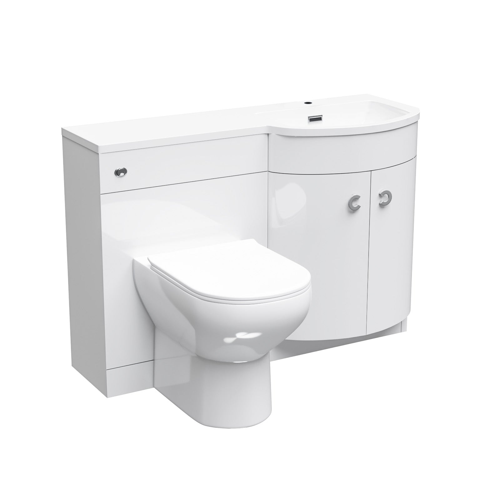White bathroom vanity unit with toilet and sink