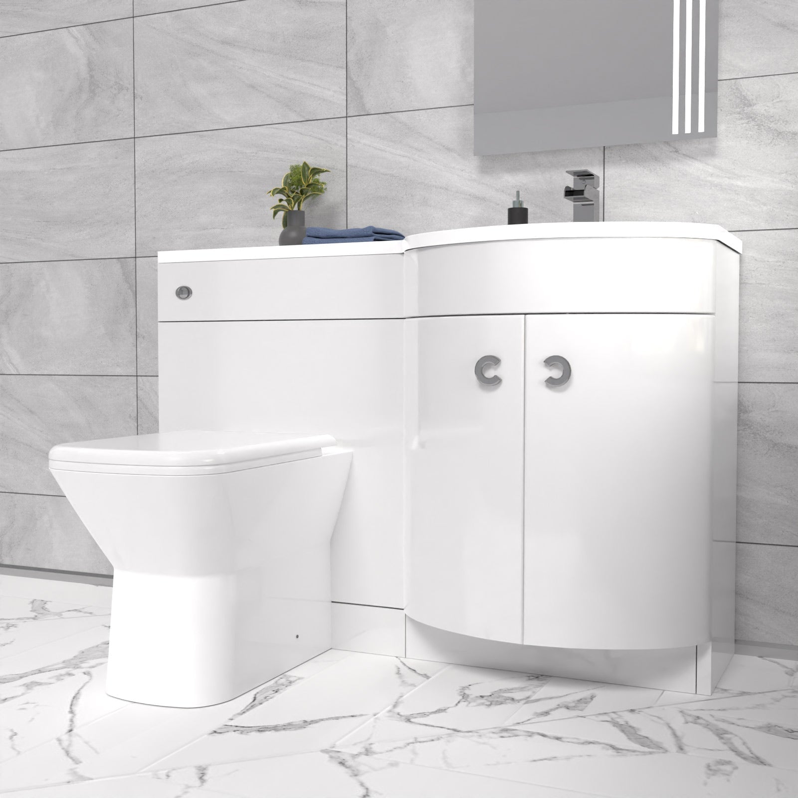 Dene 1100mm Sink White Combination Vanity Unit with BTW Toilet