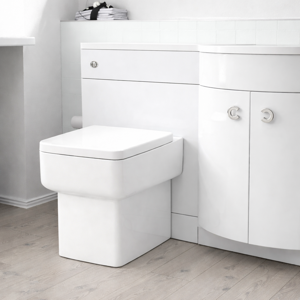Dene 1100mm P Shaped RH White Vanity Basin Cabinet and Wc BTW Toilet Unit