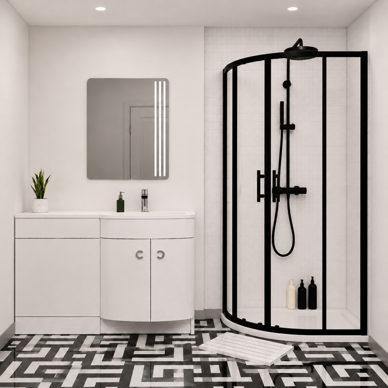 Dene Matte Black Quadrant 800mm Shower Enclosure + Right Hand Vanity Combination Unit