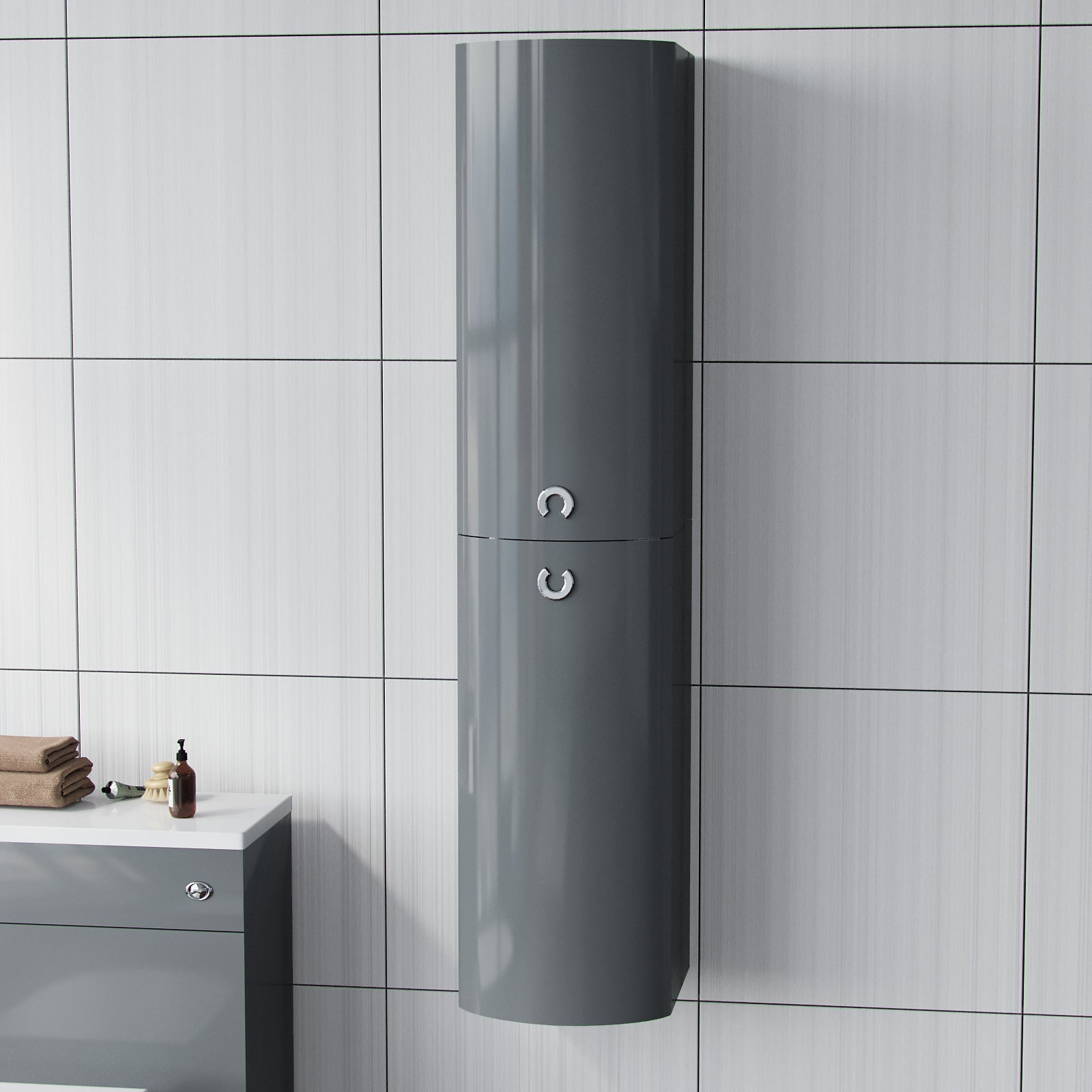 Dene 1400 mm Bathroom Wall Hung Cabinet Storage Tall Shelf Furniture Anthracite