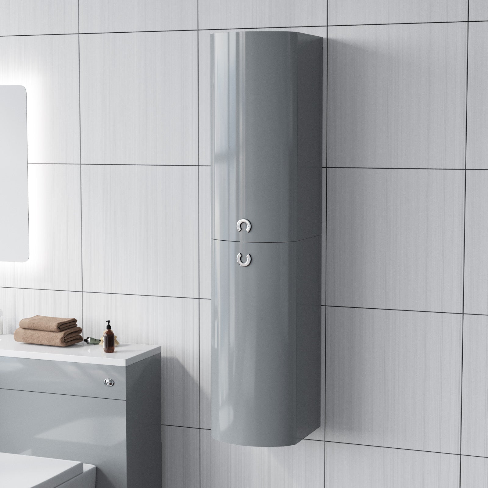 Dene 1400 mm Bathroom Wall Hung Cabinet Storage Tall Shelf Furniture Steel Grey