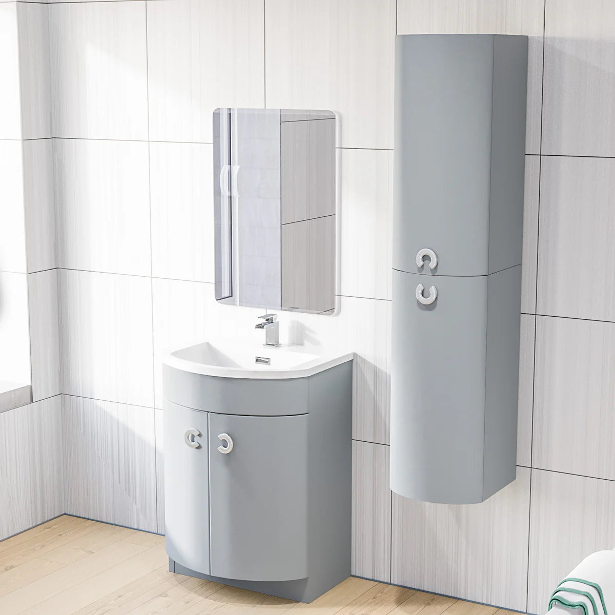 Dene Matte Grey 600mm Freestanding Basin Vanity Unit & Tall Storage Cabinet Bathroom Set