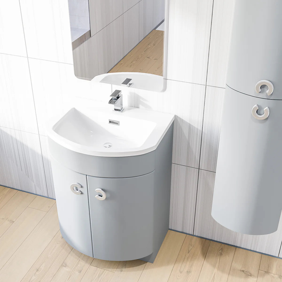 Dene Matte Grey 600mm Freestanding Basin Vanity Unit & Tall Storage Cabinet Bathroom Set