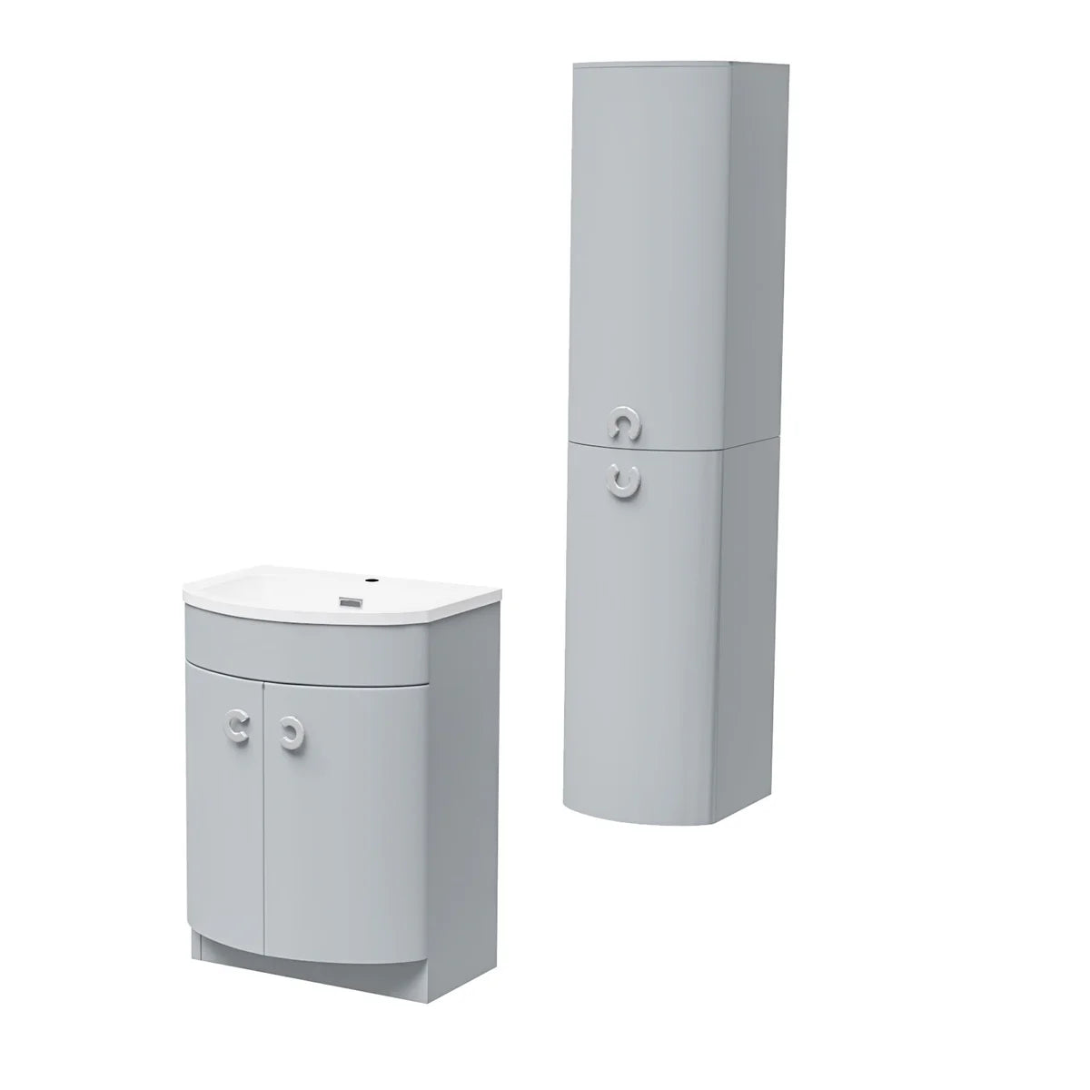 Dene Matte Grey 600mm Freestanding Basin Vanity Unit & Tall Storage Cabinet Bathroom Set