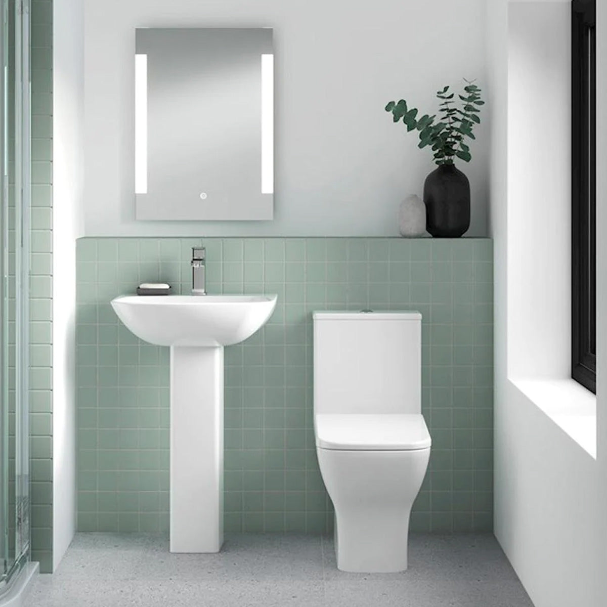 Modern Cloakroom Suite with Close Coupled Toilet and Full Pedestal Basin