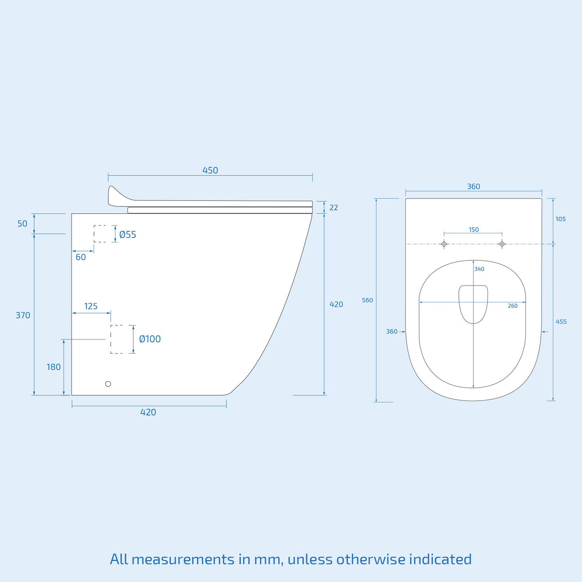 500mm Matt Grey WC Unit with Back To Wall Rimless Toilet