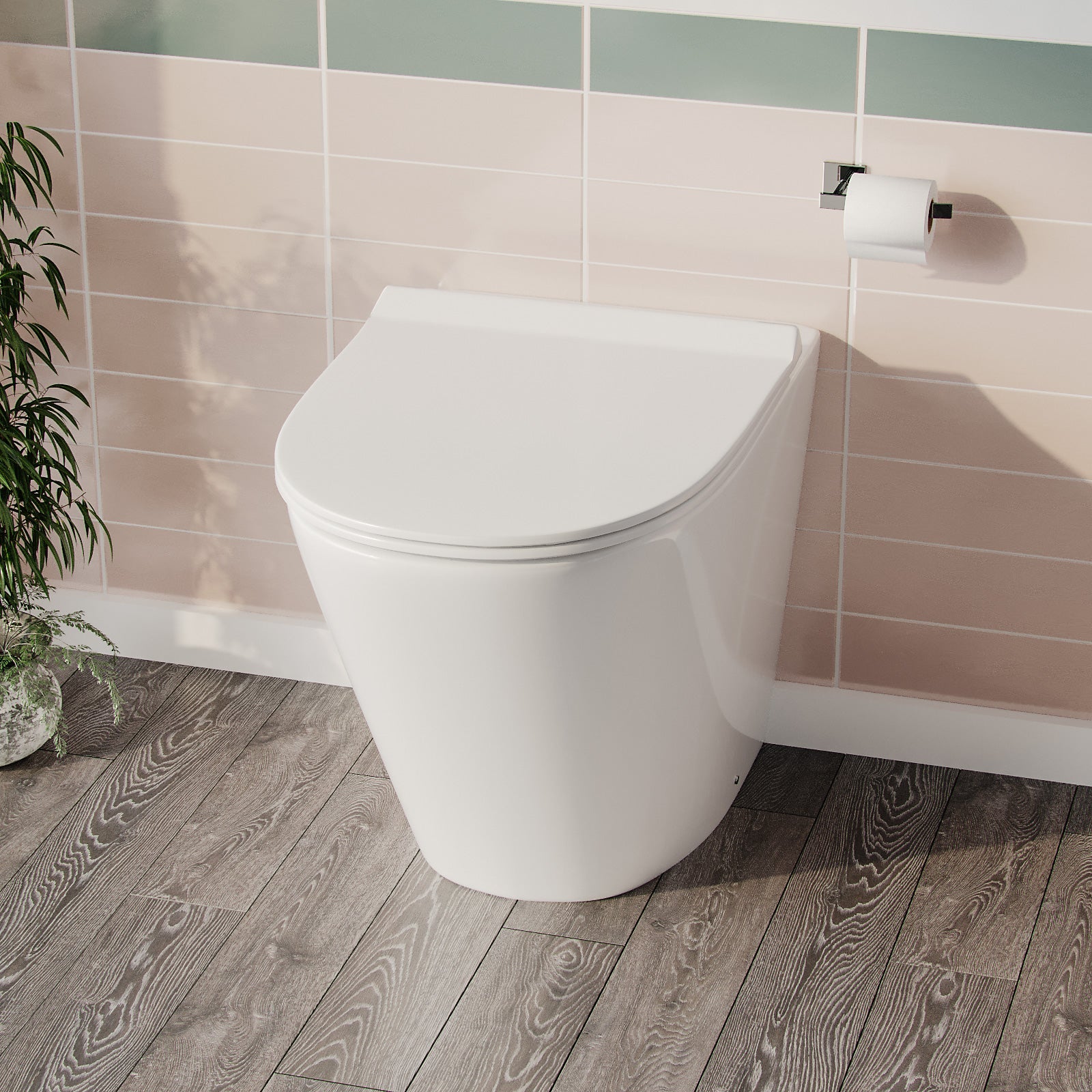 Eddy Modern Cloakroom BTW WC Curved Rimless Toilet and Soft Close Seat